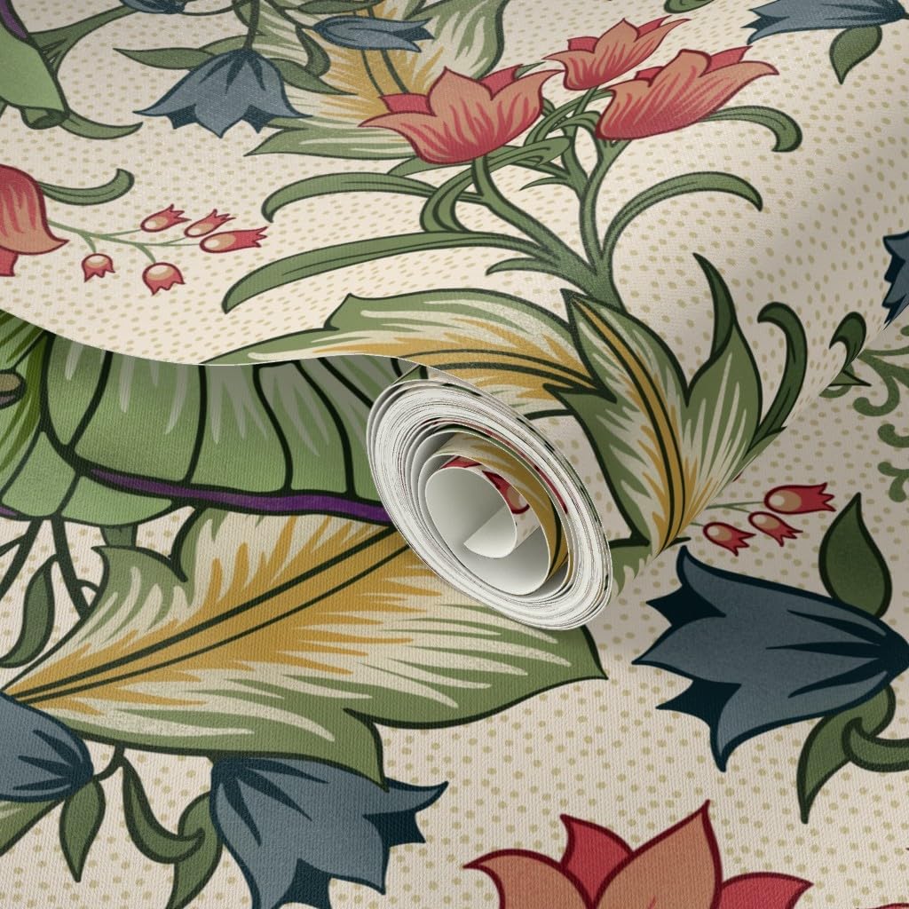 Peel & Stick Wallpaper 12ft x 2ft - Art Nouveau Moth Cream Moths Insects Victorian Arts Entomology Custom Removable Wallpaper by Spoonflower