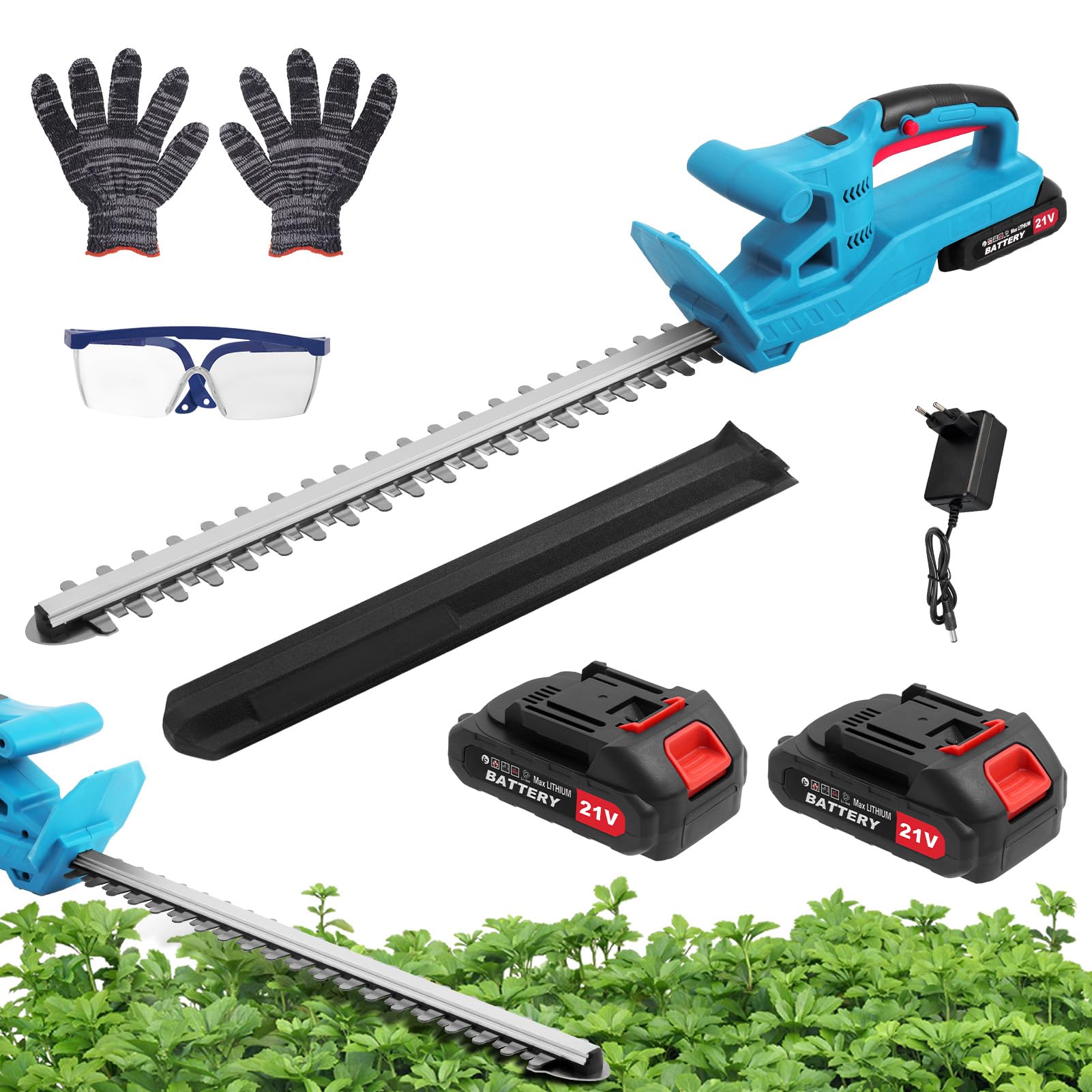 Cordless Hedge Trimmer, 4.8lb Lightweight Hedge Cutters, 21V Electric Hedge Trimmer with 2 * 1500mAh Battery and Charger, 51cm Cutting Blade, Battery Hedge Trimmers for Trimming Hedges, Shrubs