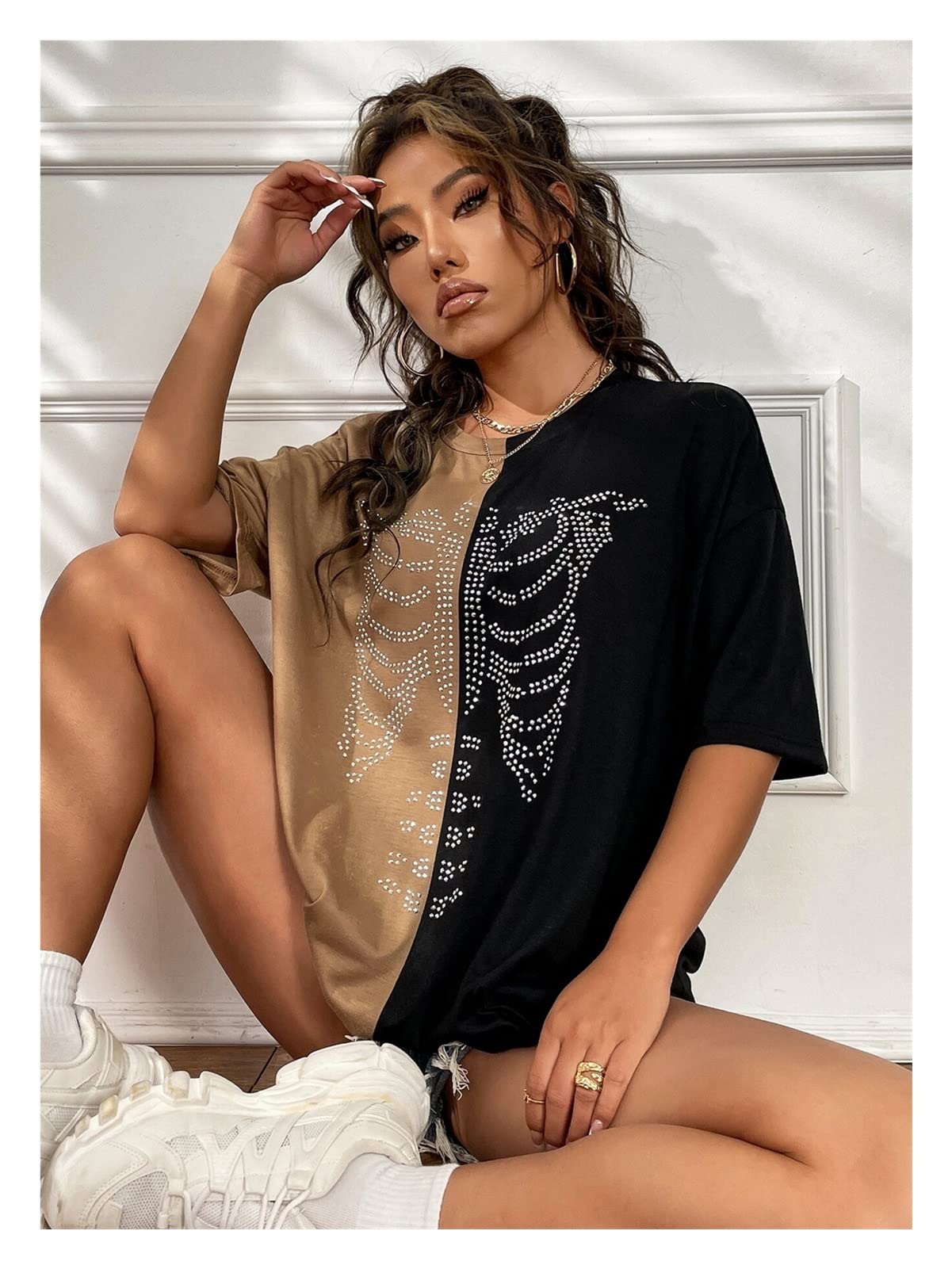 T-Shirt à Couleurs pour Femmes Mode Casual Manches Courtes Taille L