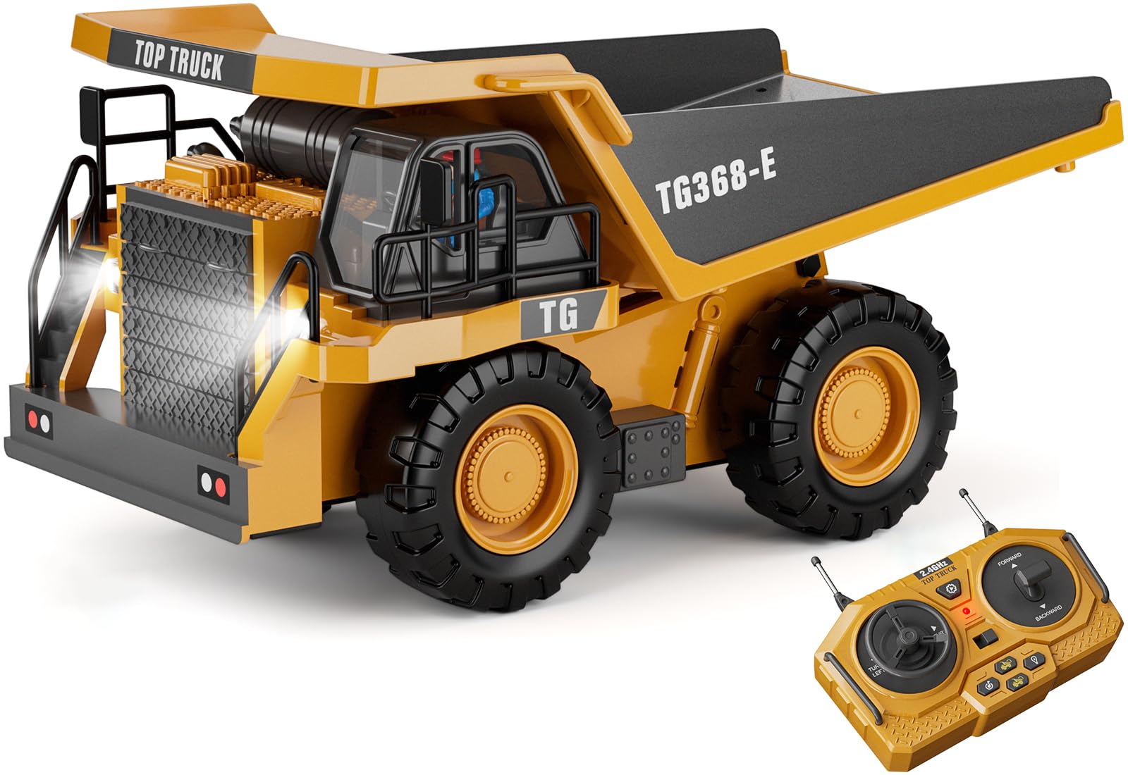 NOKA RC Dump Truck Toy, 9-Channel Remote Control Construction Truck with Metal Body & 2 Rechargeable Batteries, Construction Vehicles with Lights & Sound, Top Choice for Boys Ages 3-12