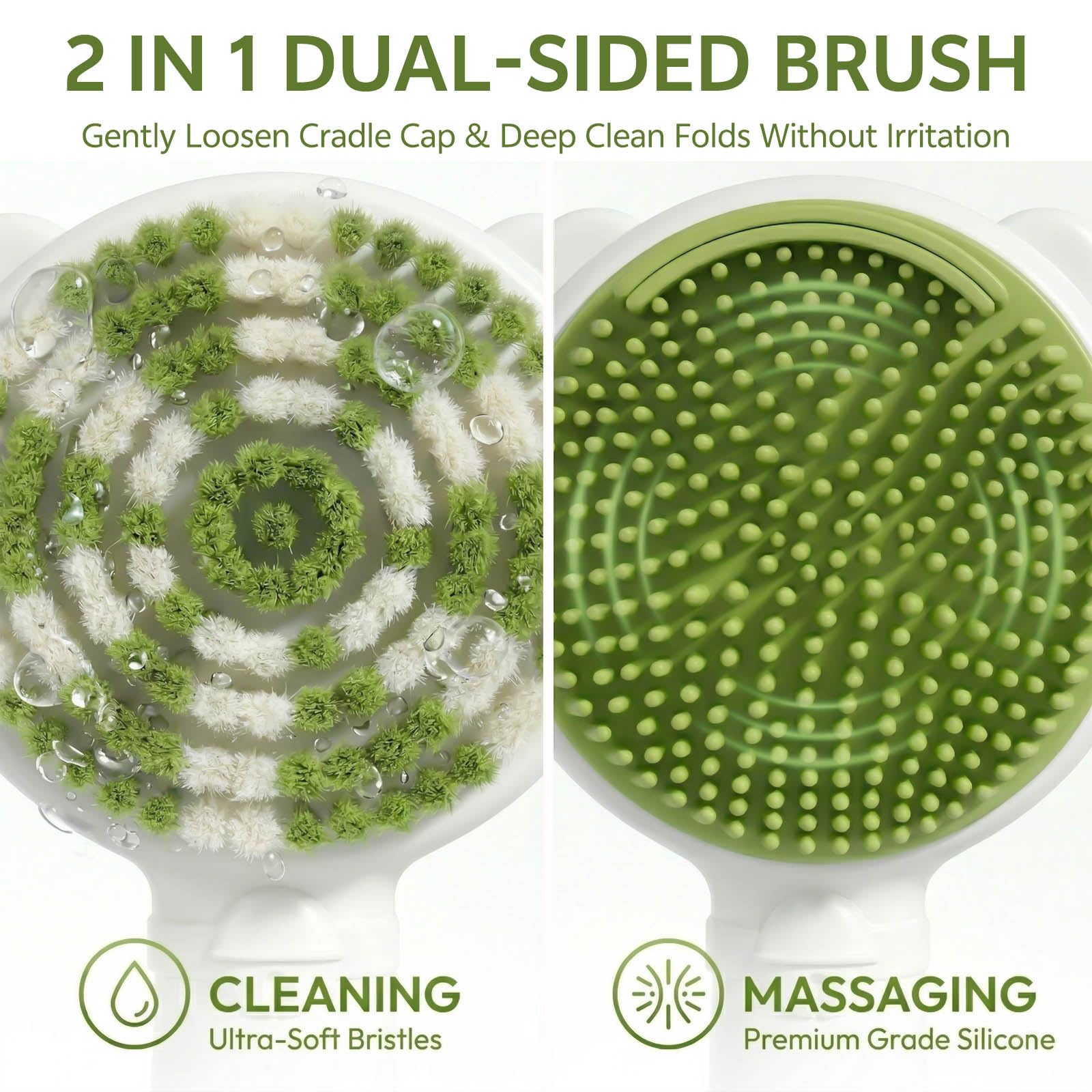 Juego de cepillo y peine de doble cara para bebé, cepillo de baño ultra suave 2 en 1 para recién nacido, cerdas que no se desprenden y cepillo de masaje de silicona, sin BPA, suave para la piel