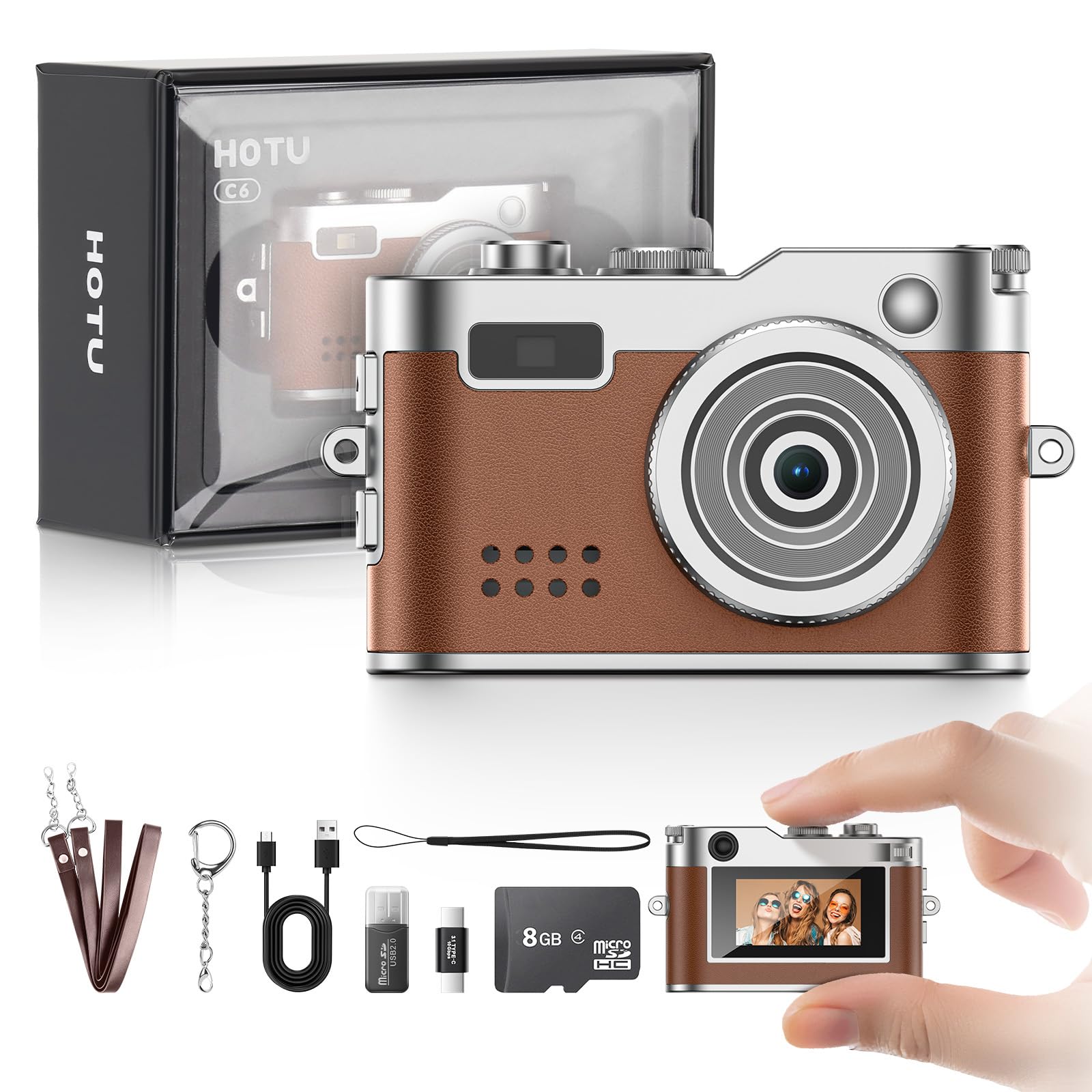 HOTU Keychain Camera, Mini Digital Camera 1080P HD with Flash Brown