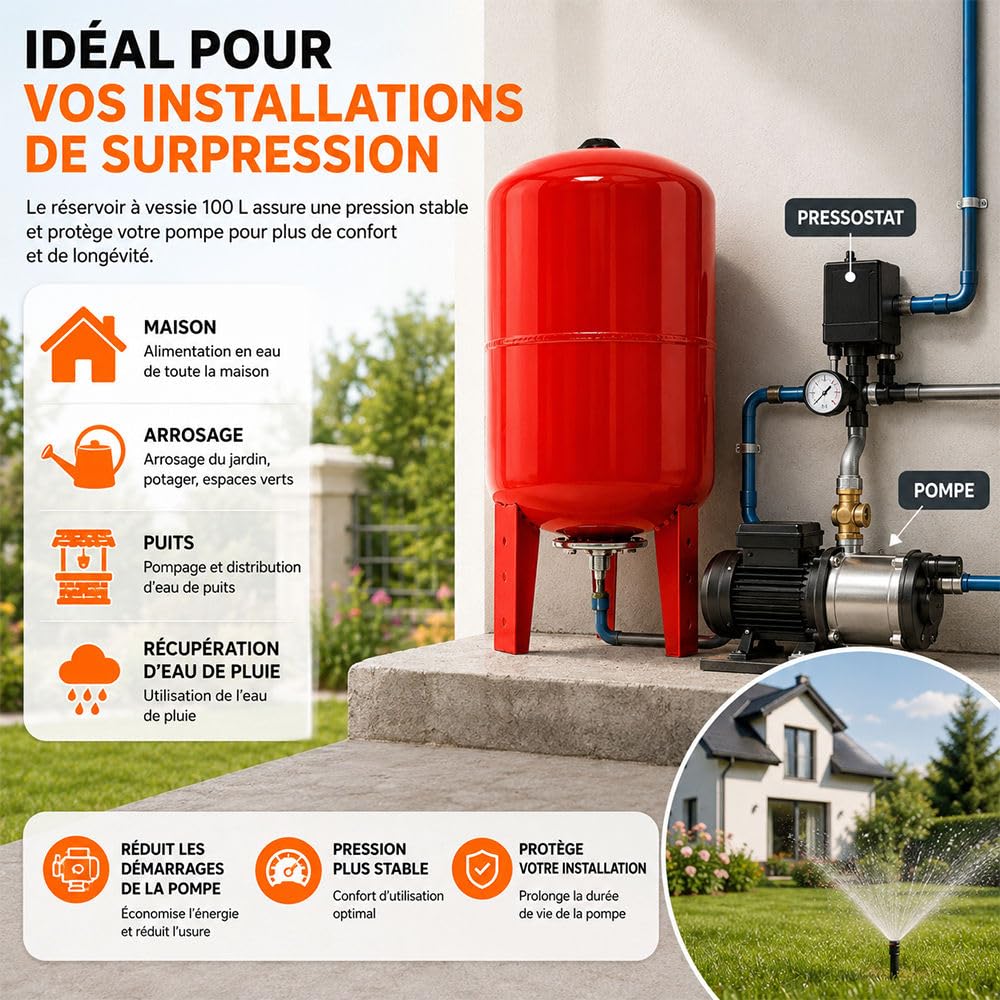 Réservoir Pression à vessie Vertical - 100 litres