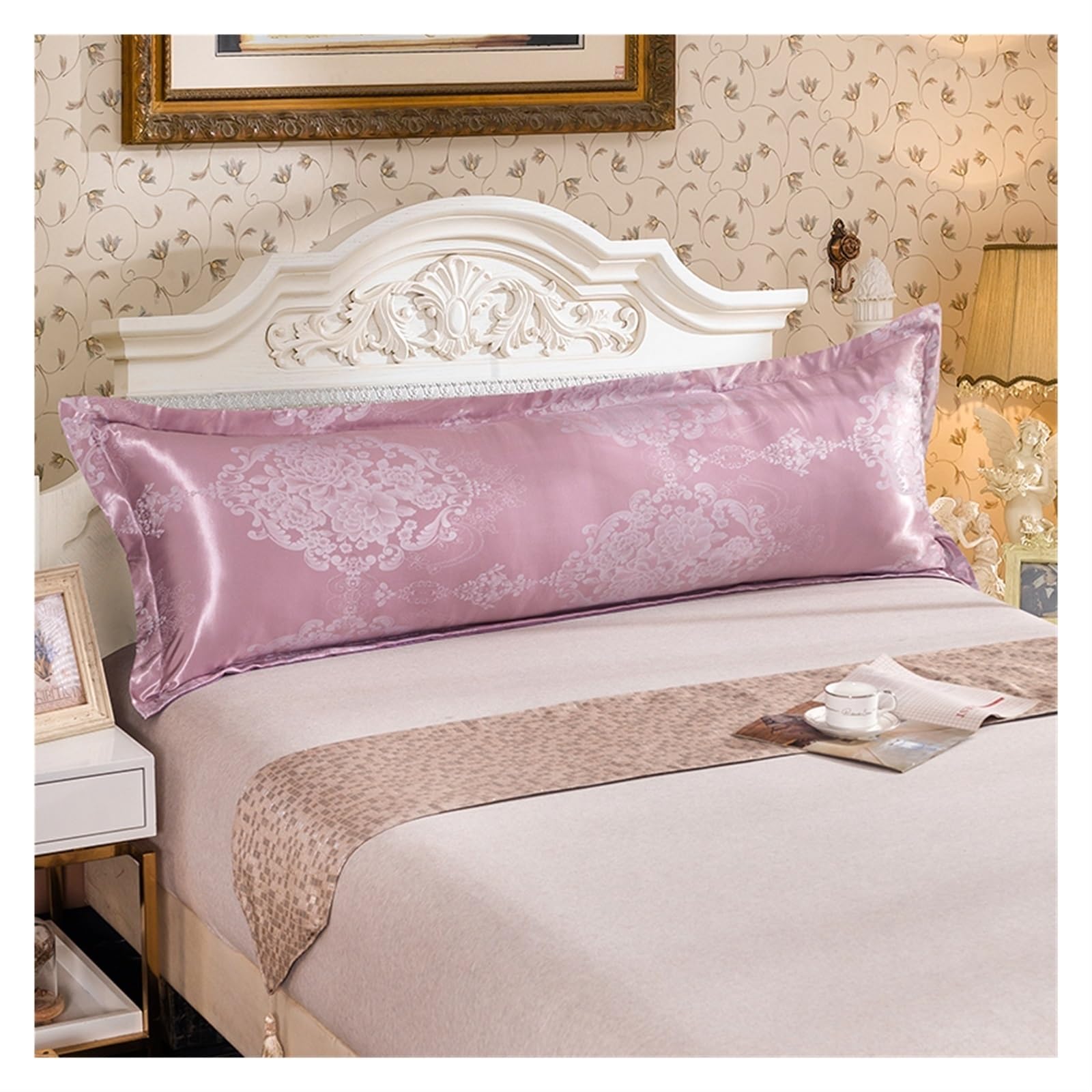 Lujosa funda de almohada de seda de 48 x 150 cm, satén europeo retro, funda de almohada larga para parejas, suave y duradera, perfecta para decoración del hogar y regalo.