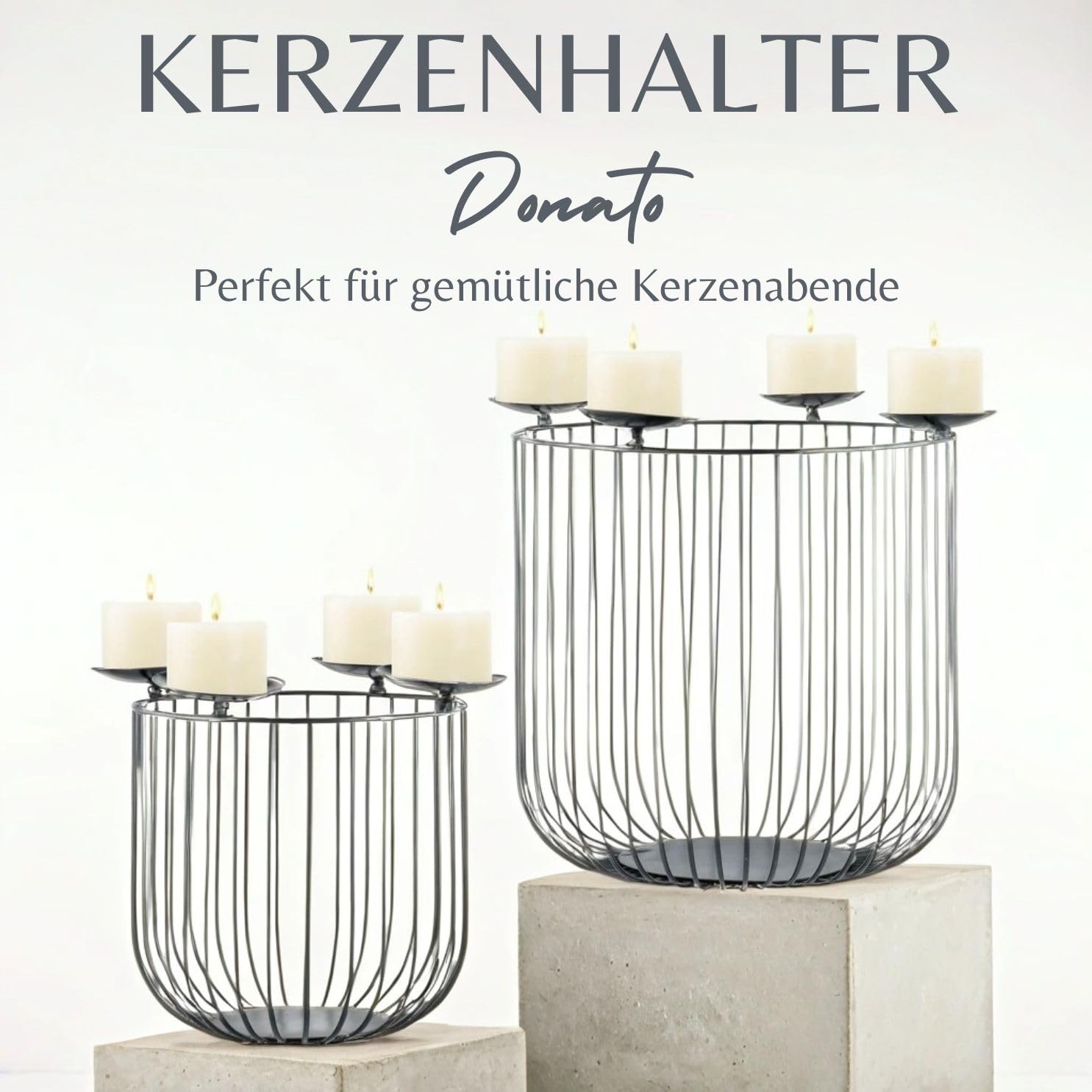 2er Set Moderner Kerzenständer Donato modern aus Metall in Schwarz