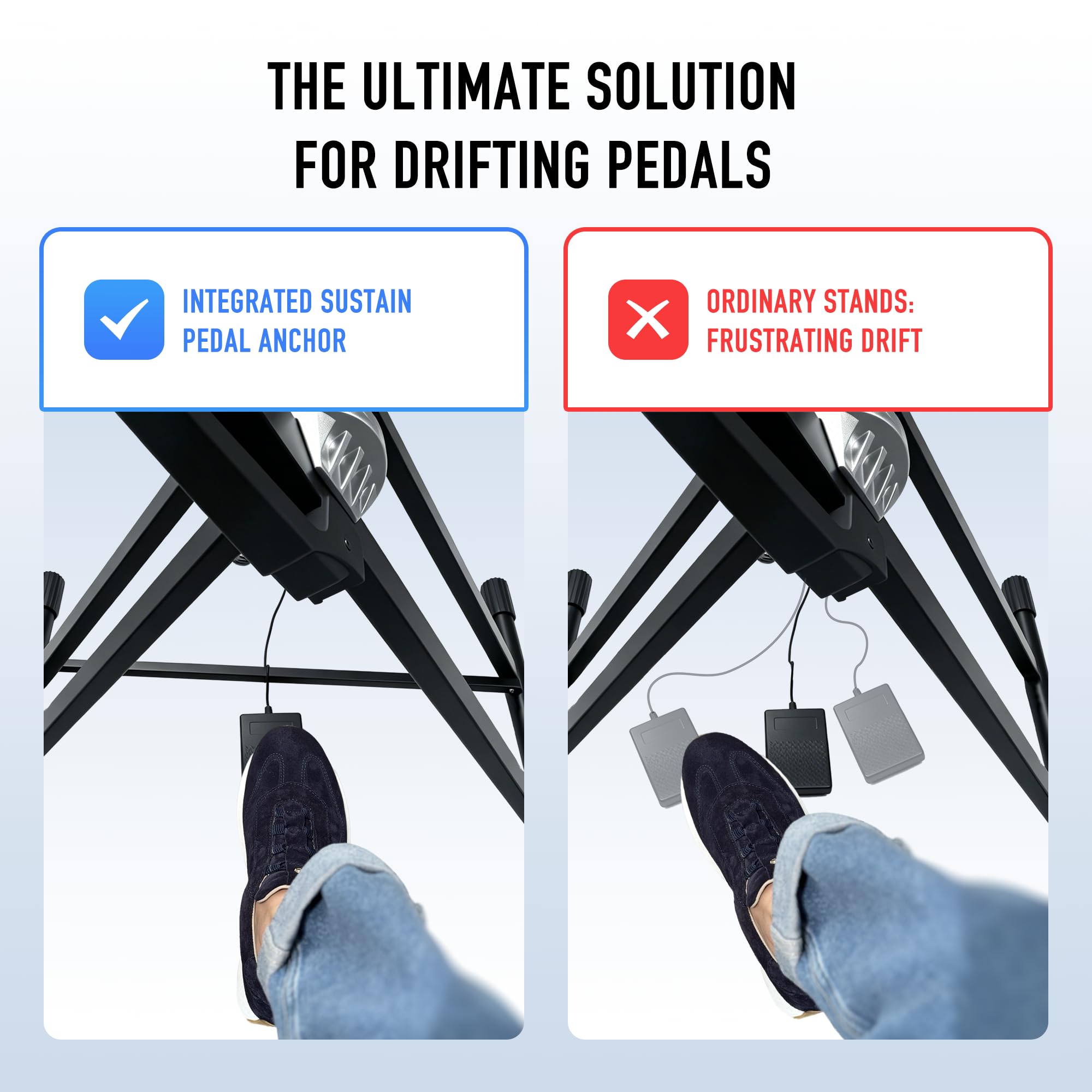Double X Digital Piano Ständer für 61-88 Tasten Keyboards, Heavy Duty | Ständer mit dreieckiger Stützstange, Sustain-Pedal-Stopper, verstellbare Gummileitbleche