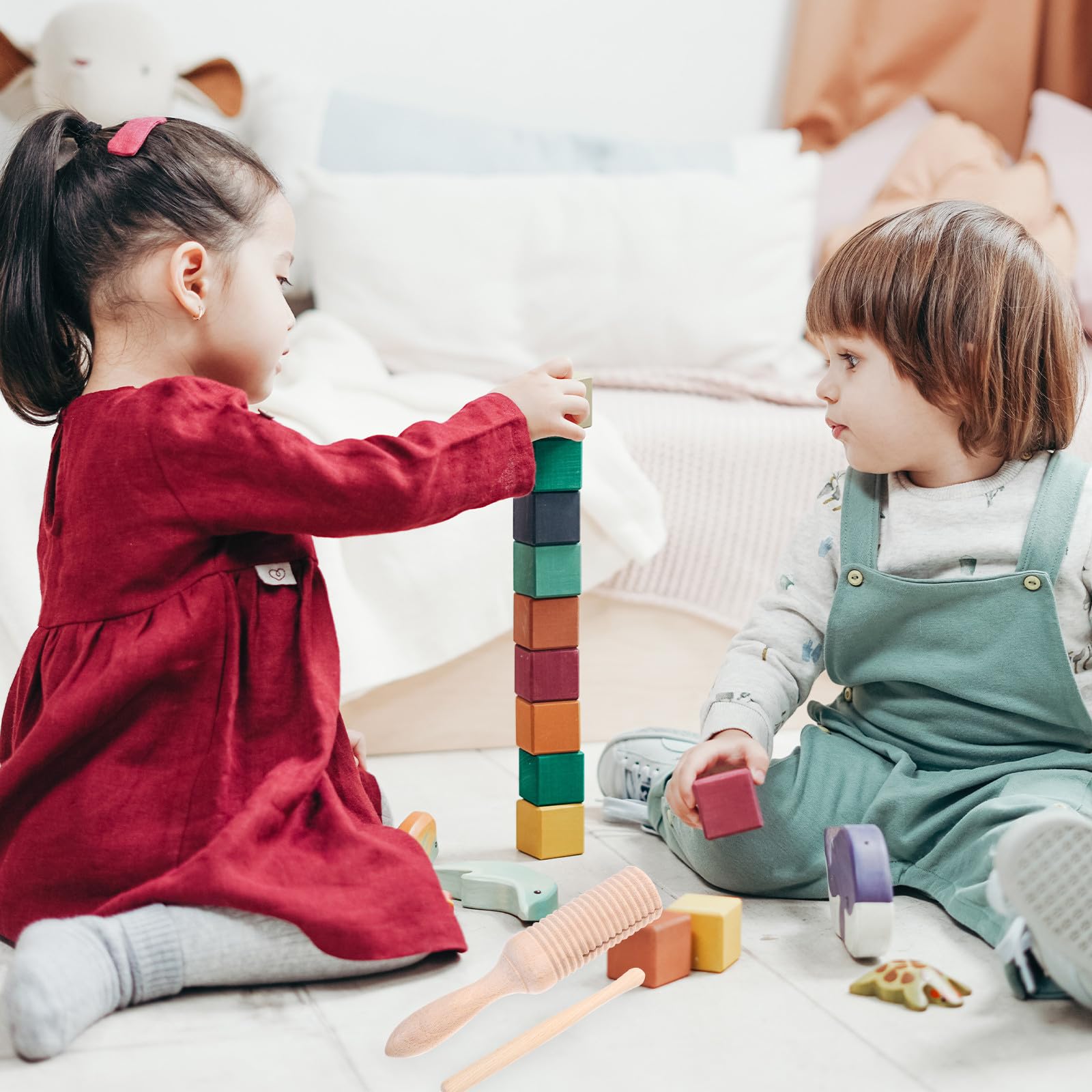 Toddmomy 6 Pezzi di Strumenti Musicali a Percussione in Legno Guiro per Bambini Piccoli, Set di Giocattoli Educativi Precoci