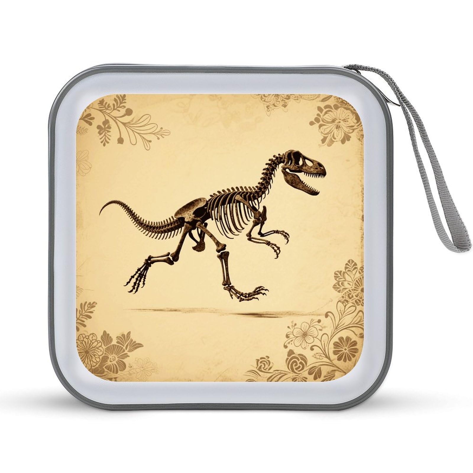 VstaDank Dinosaur Skeleton Print DVD Case With Zipper Portable CD Case Hardshell DVD VCD Binder Storage Box EVA Protective Blu-ray Wallet 40 Capacity CD Wallet Movie Music Media Disc Wallets