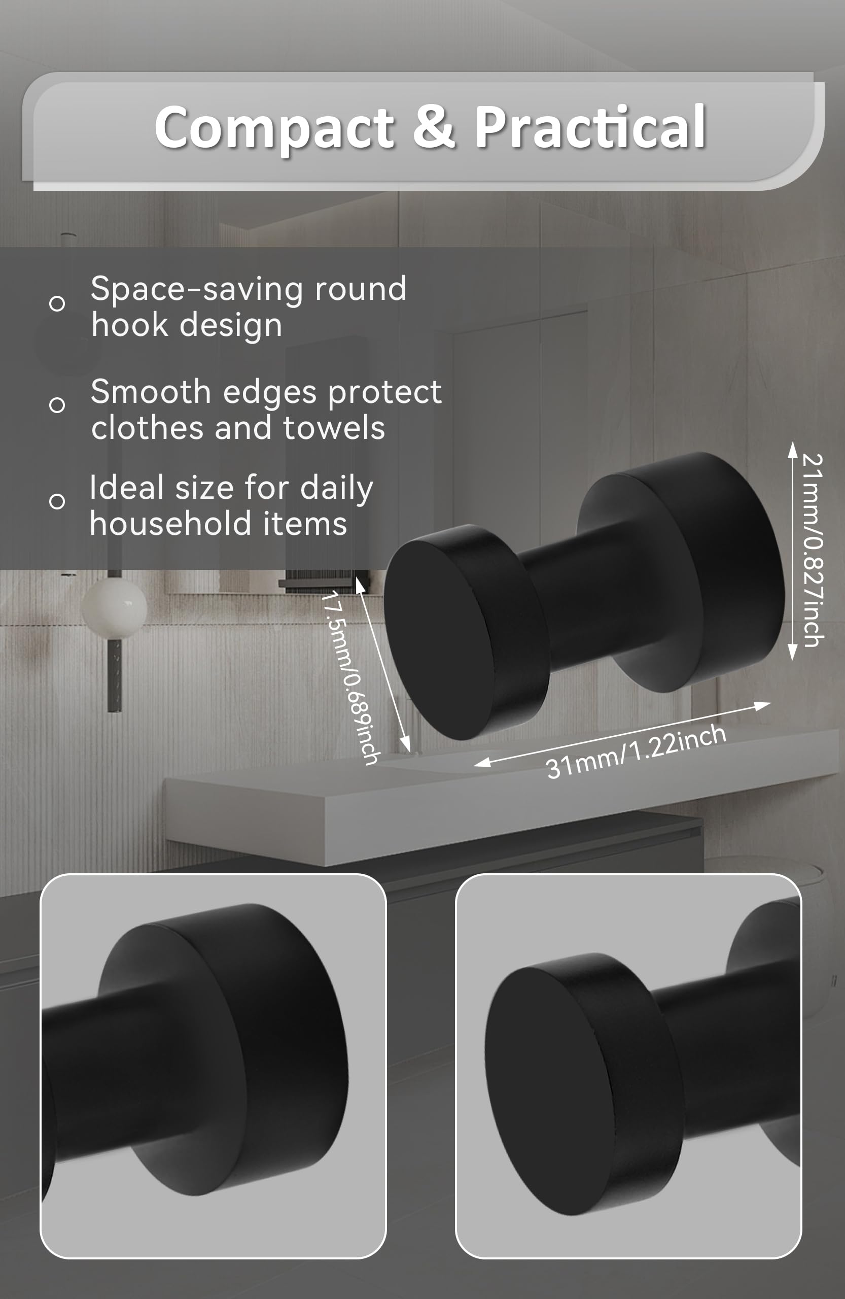 BGL Ganchos para abrigos montados en la pared, ganchos adhesivos resistentes, ganchos de pared negros, gancho para toallas para baño, cocina, puerta, armario, armario, latón, 5 paquetes