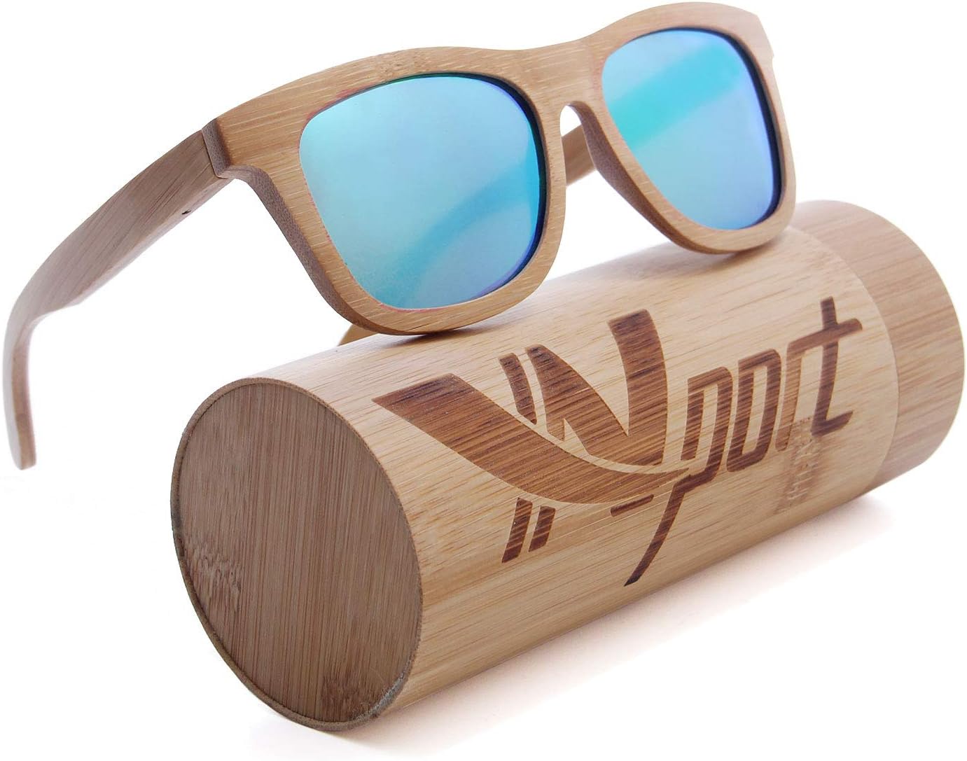 Ynport Crefreak Mens/Womens Polarized Full Charcoal Bamboo Frame Classic Wooden Coated Sunglasses, Floating in Water