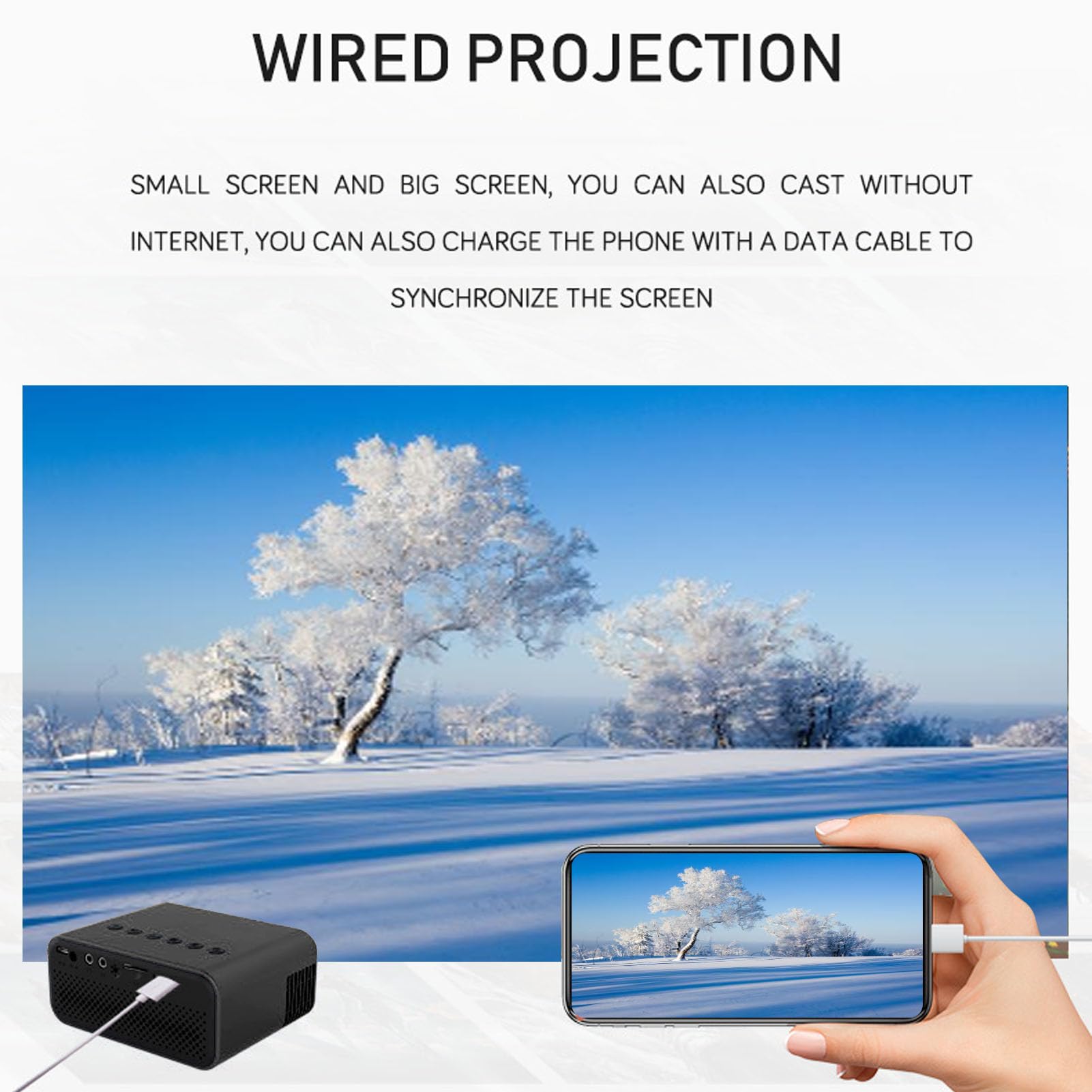 Luqeeg Projecteur sans Fil 1080P HD avec Haut-Parleur, Technologie D'imagerie Diffuse, Mini-Projecteur de Cinéma, Vidéoprojecteur Portable pour L'extérieur (Noir)