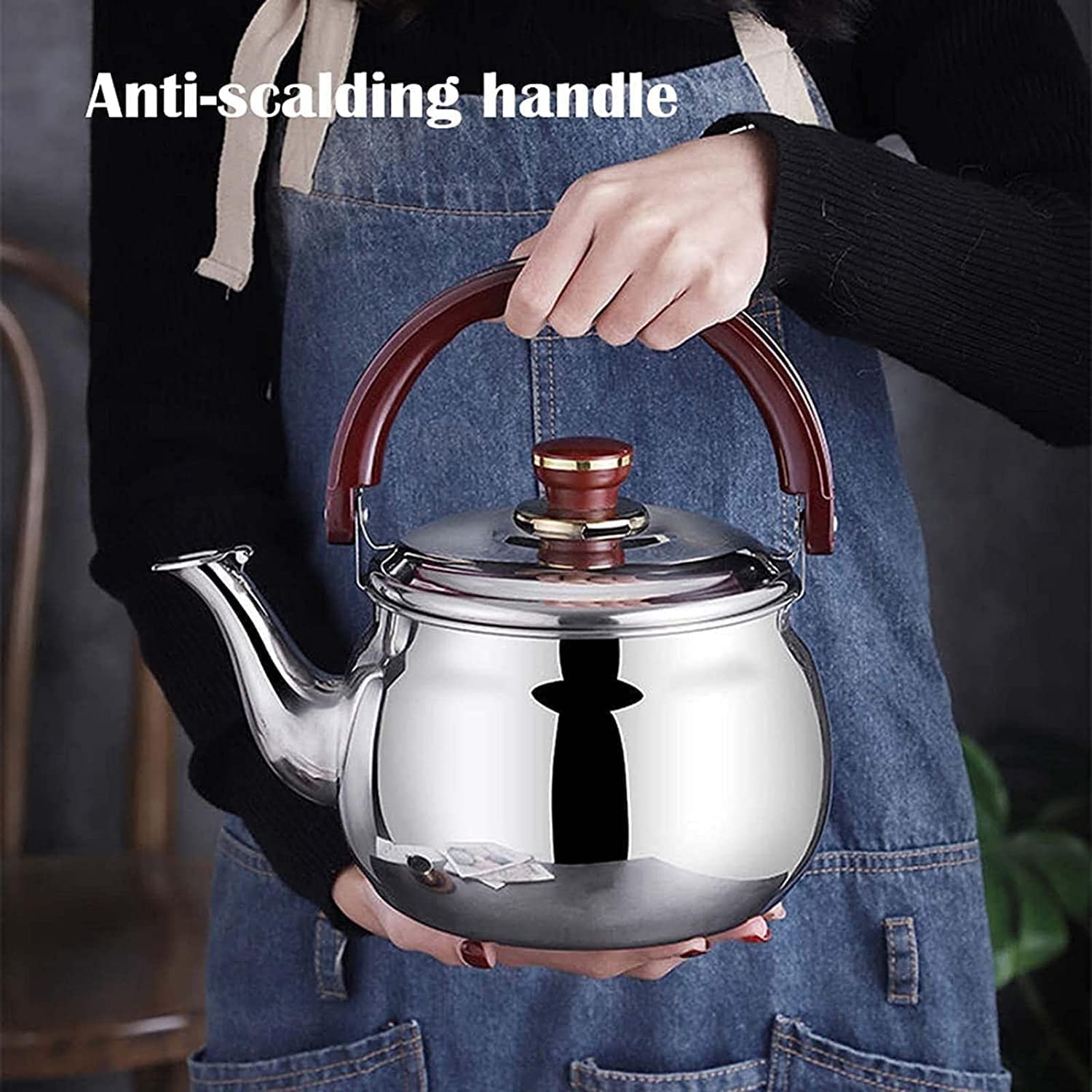 Tetera Tipo Cocinas Hervidor De Té Silbante Acero Inoxidable 304 Para Estufa, Tetera Para Cocina, Gas, Cerámica Calentar Agua Té(5.6L)