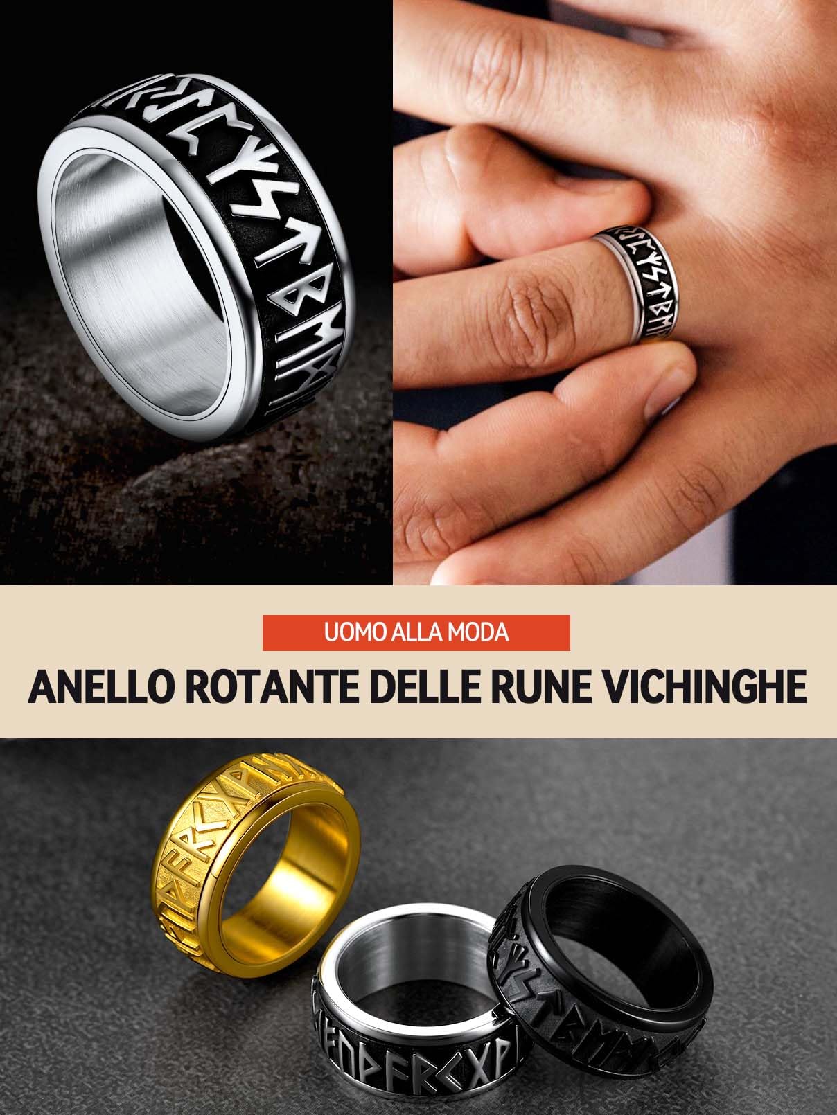 FaithHeart Rune Anello Vichingo Uomo Acciaio Anti-stress Spinner Punk Hiphop Anello Nome Personalizzato Taglia IT 14-32 con Confezione Regalo Compleanno