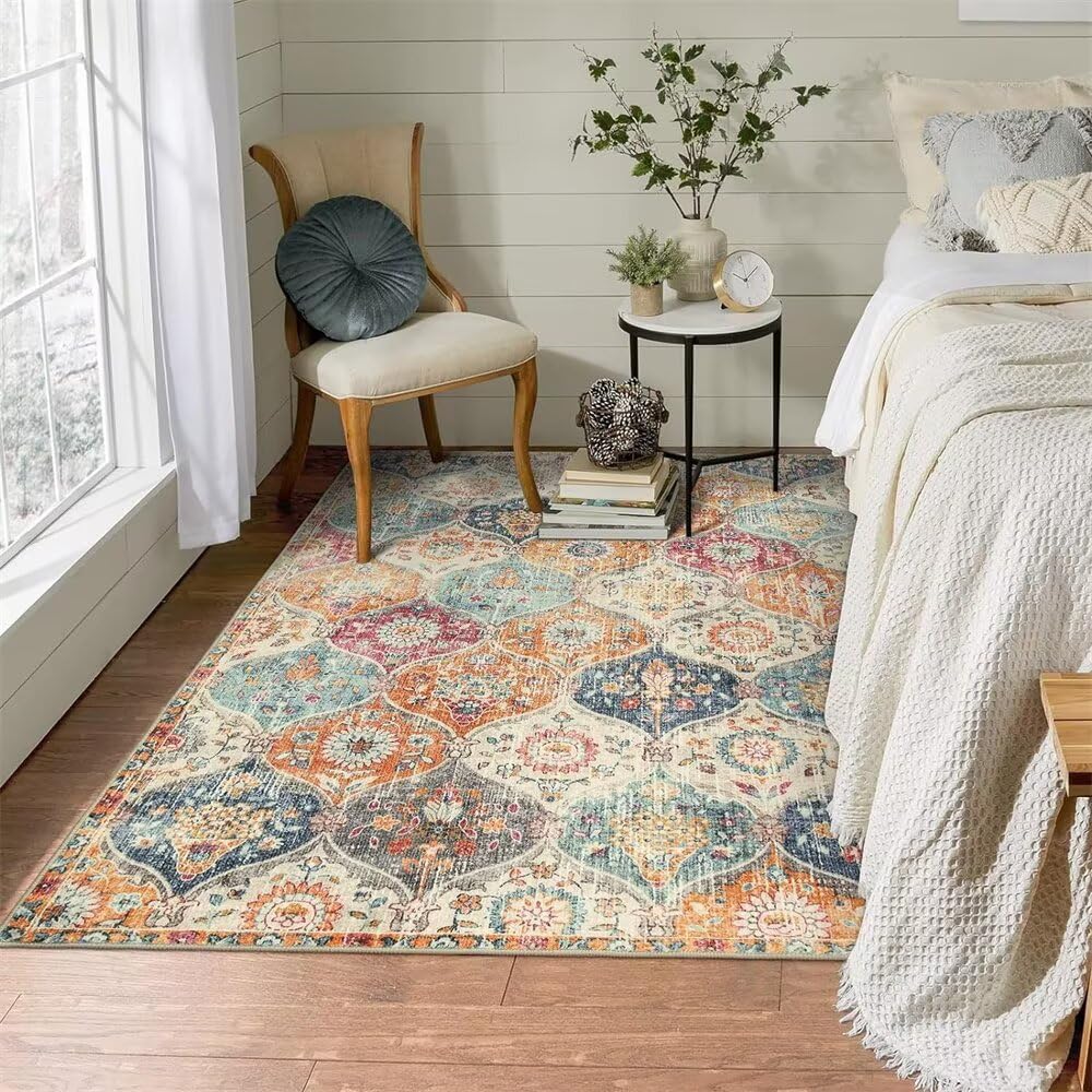 Grand tapis de sol enfant chambre fille ado multicolore bleu orange floral 50x80cm prière