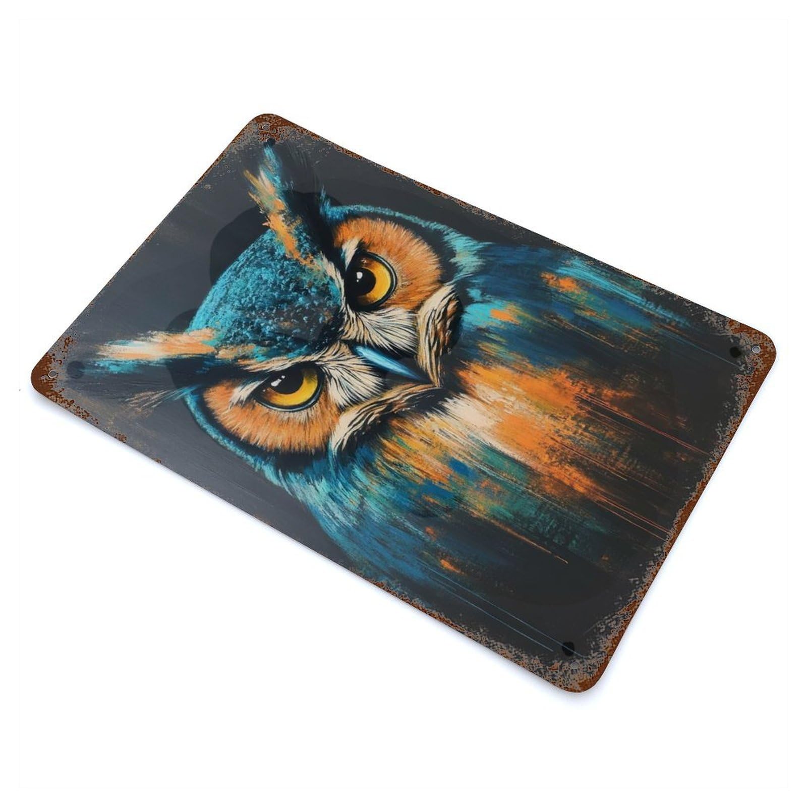 Owl Painting Vintage Rust Metal Sign 11.8"x7.9", for Pub, Kitchen And Man Cave Decor, Rustic Home Decor