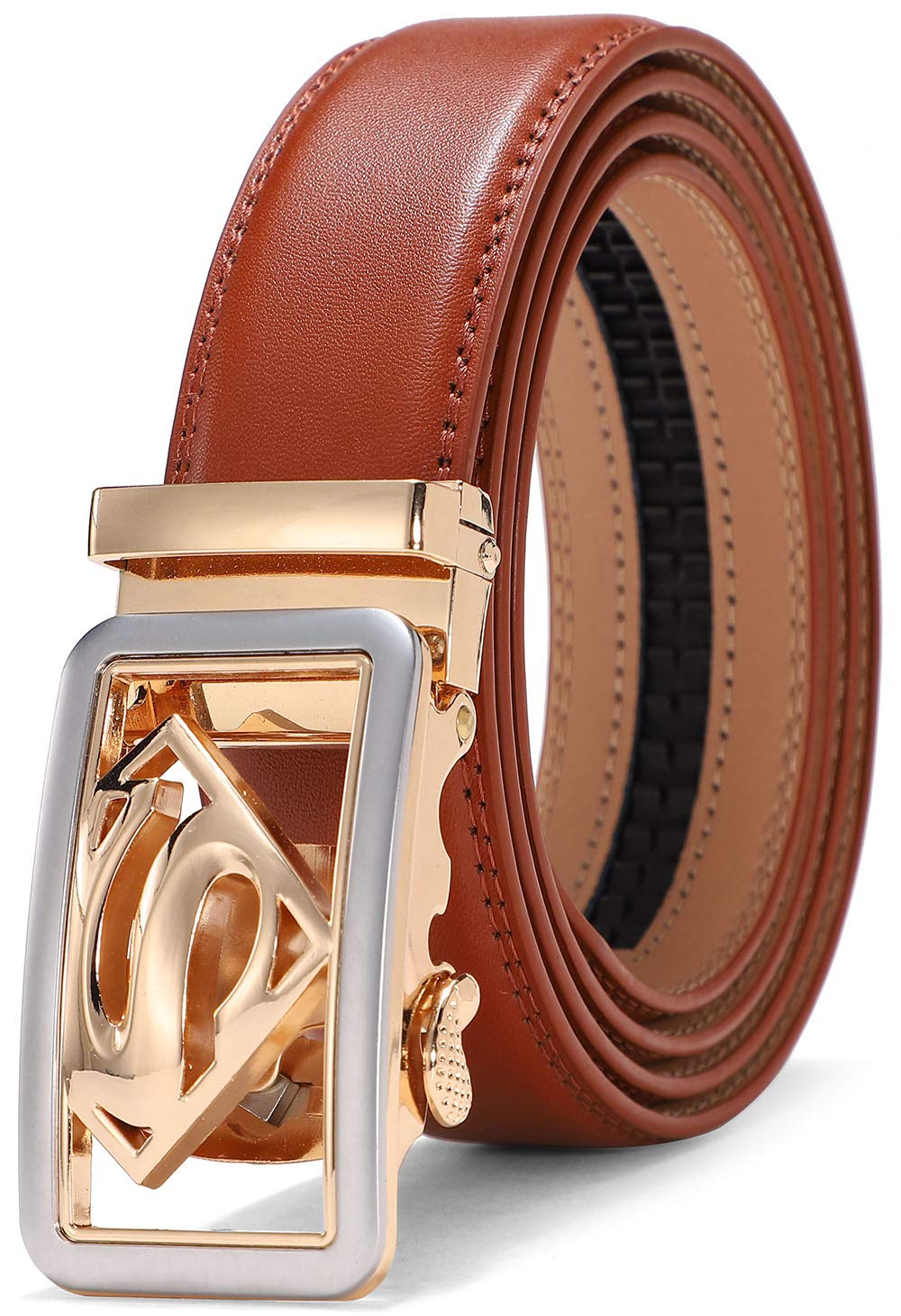 X XHtang Men's Ratchet Belt with Genuine Leather, Slide Belt for Men 1 3/8 Inch Wide