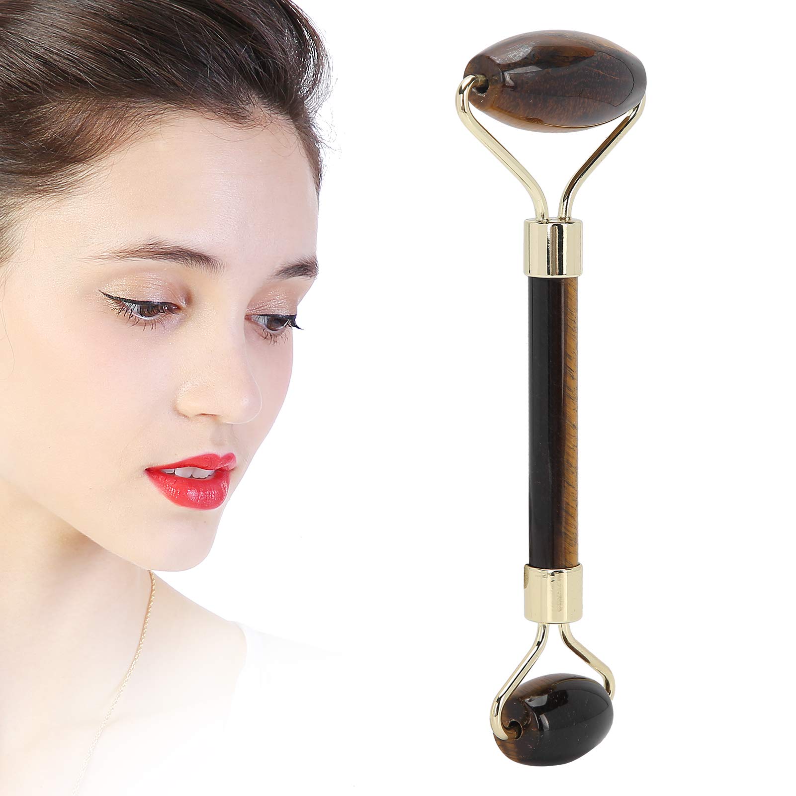 Rodillo de jade, masajeador facial, rodillo facial para piel, ojos, cuello para antienvejecimiento, reduce las arrugas de los ojos y la circulación sanguínea(ámbar)