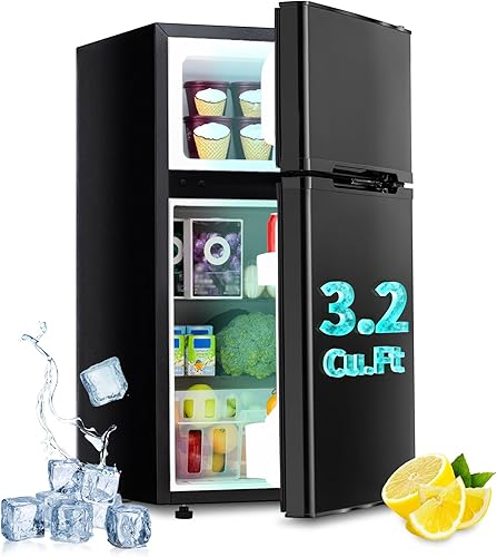 Mini refrigerador de 3.2 pies cúbicos con congelador, refrigerador pequeño de doble puerta, refrigerador para dormitorio con 3 termostatos