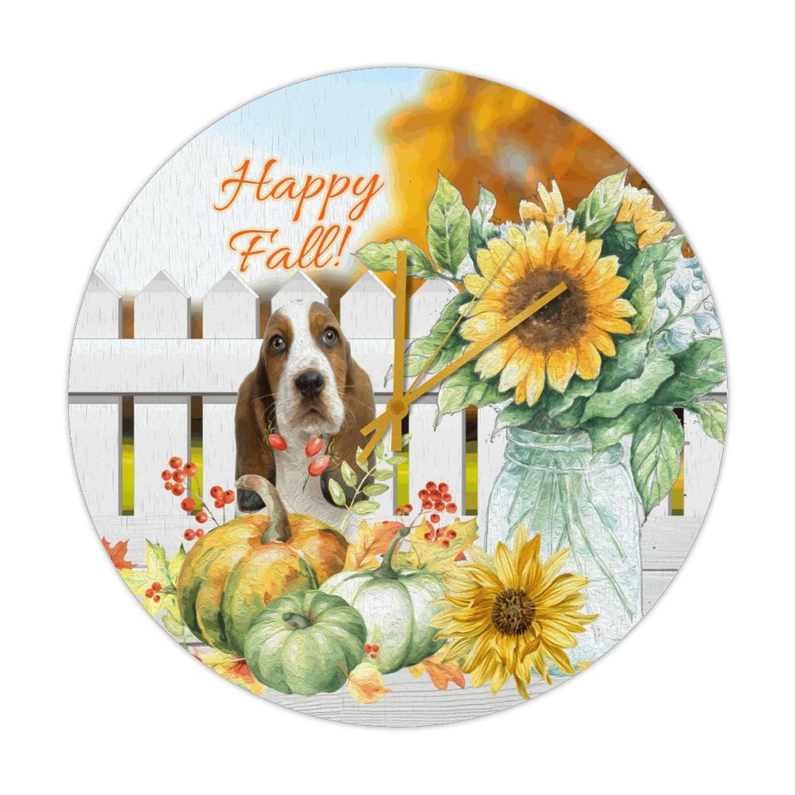 Horloge murale silencieuse en bois à motif de feuilles d'automne