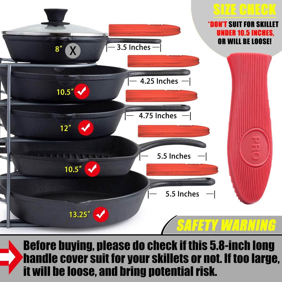 Cbiumpro Cast Iron Handle Cover, 2 Pack Extra-Thick Silicone Heat Resistant Pot Holder Sleeve Cast Iron Skillet Handle Covers for Pans, Skillets Over 10.5 Inches - [ Upgraded Long Version ] : Home & Kitchen