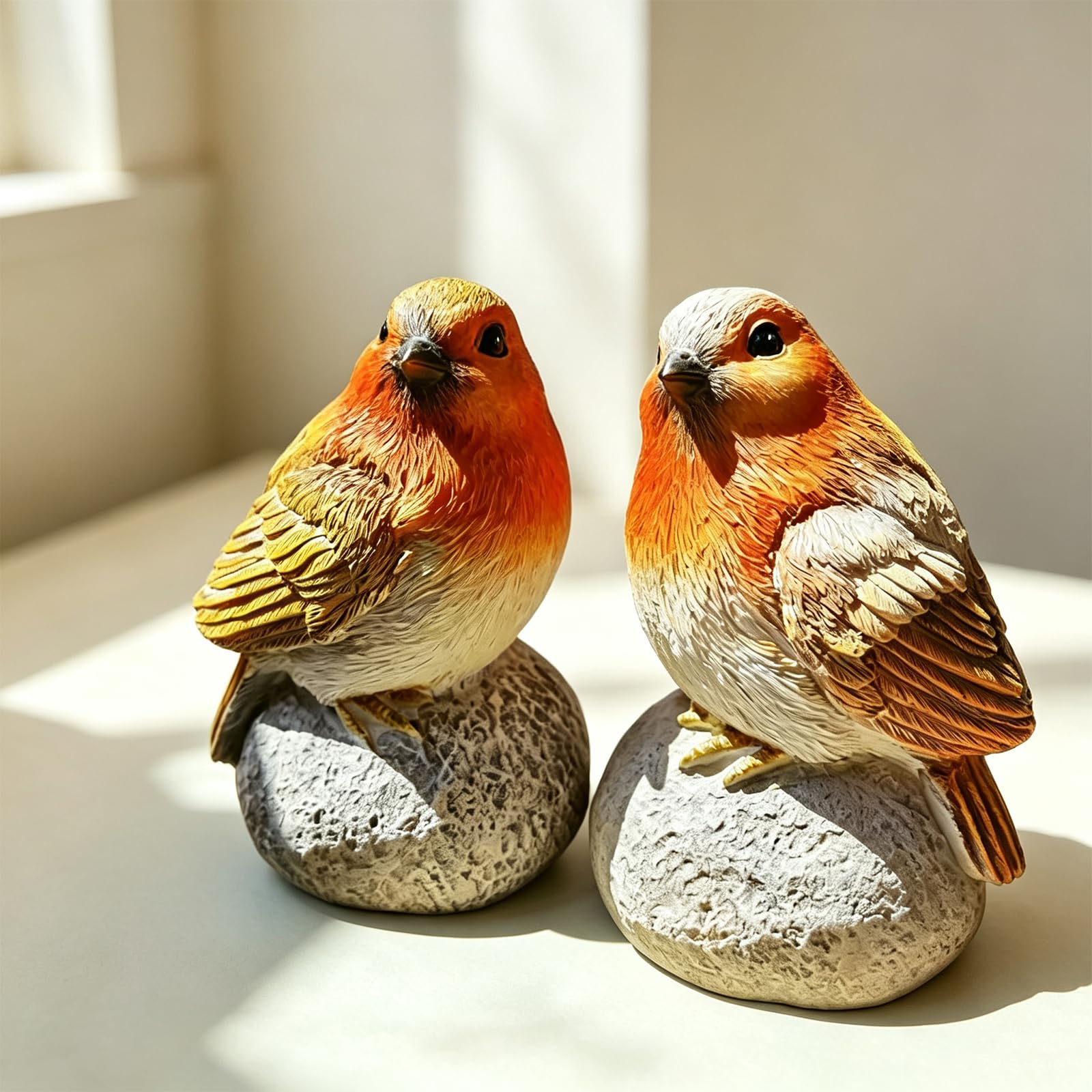 ZPSCXQ 2 PCS Bird Decorations，Robin Garden Ornaments,Durable Resin Construction, Outdoor Garden Decor, Memorial Garden Stake, Shelf Display Ornaments, Patio Wall Decoration, Gift for Bird Enthusiasts