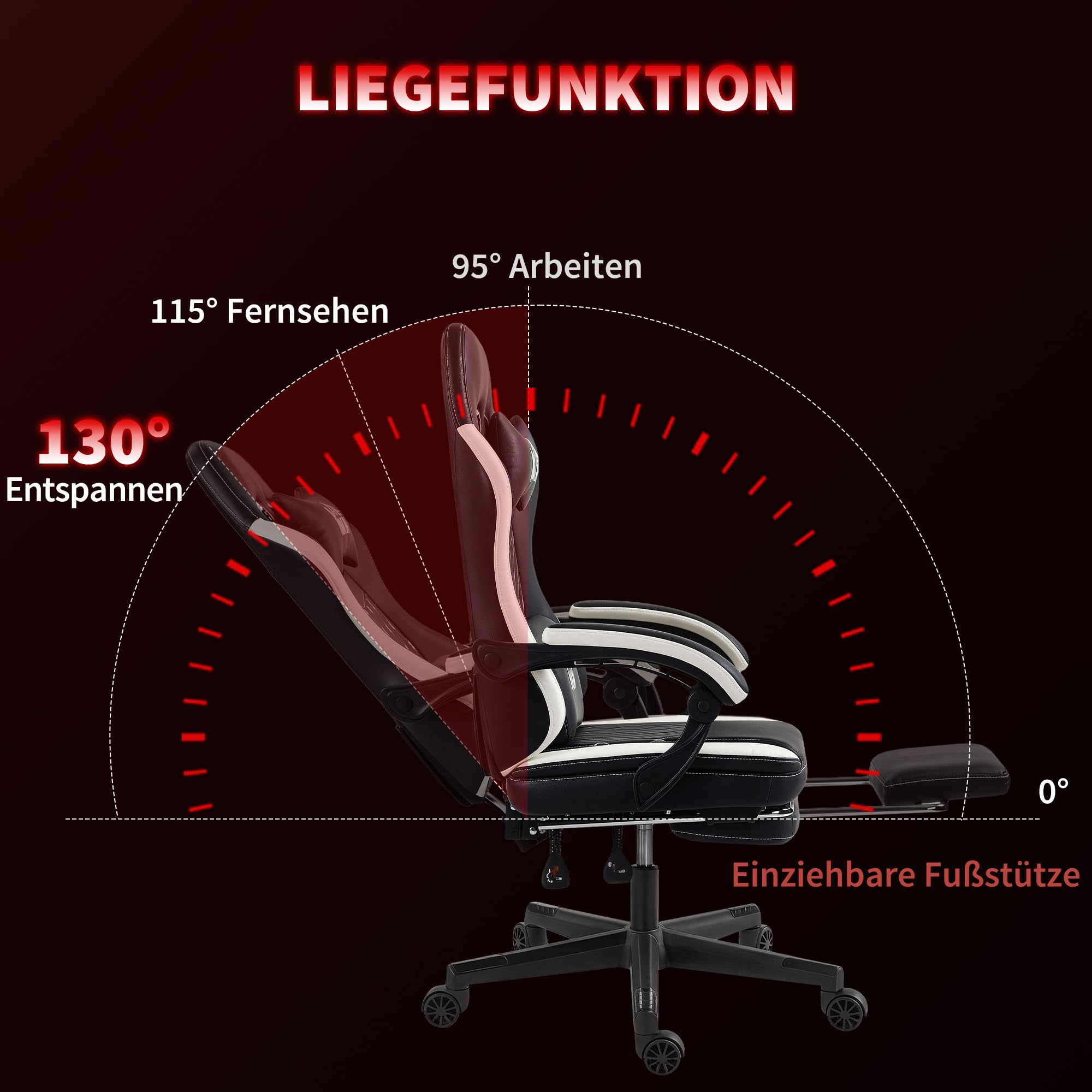 HOMCOM Fotel gamingowy, ergonomiczny fotel dla graczy z podparciem okolic lędźwiowych, podnóżkiem, z regulacją wysokości, fotel gamingowy z poduszką pod głowę, krzesło biurowe z diamentowym szytym