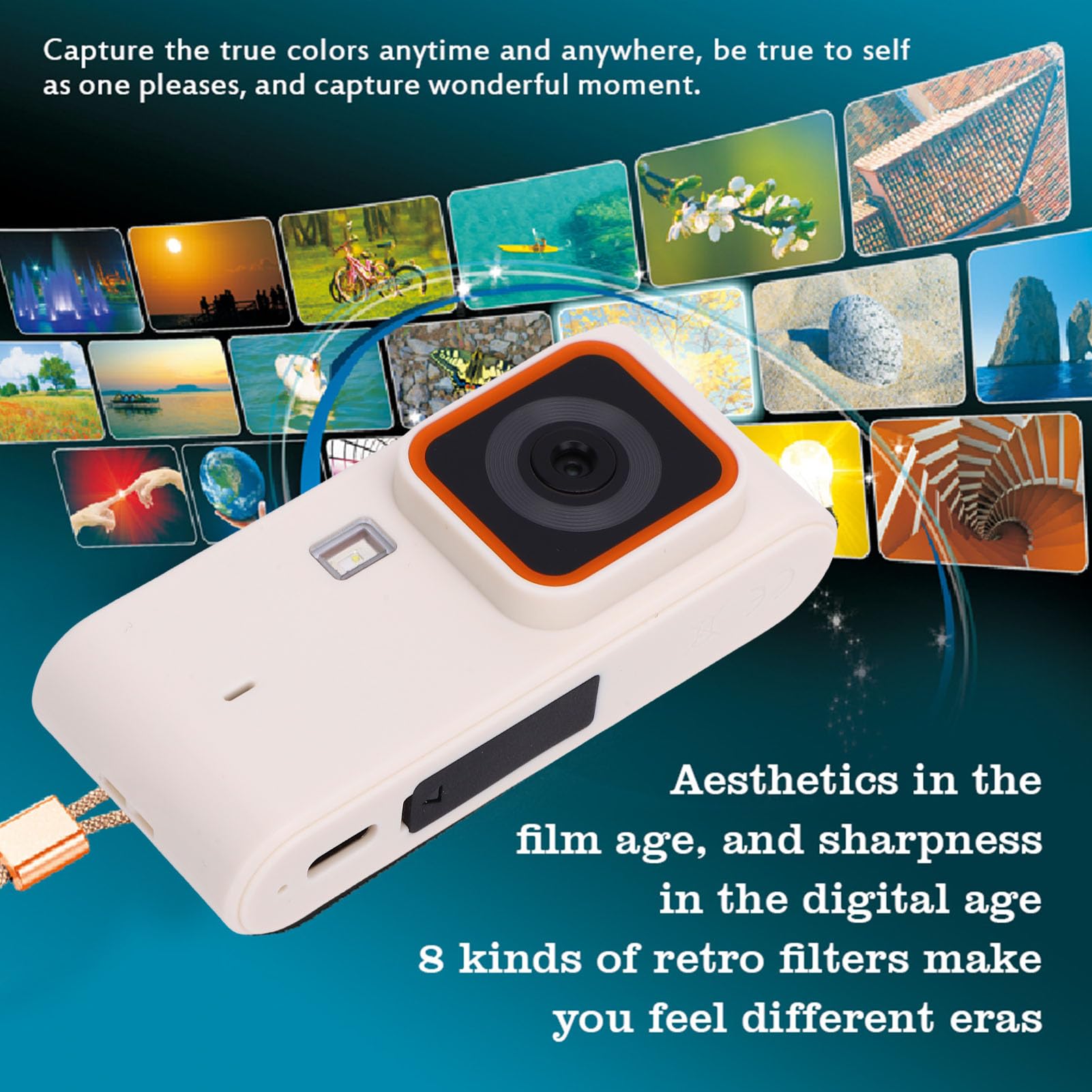 Camera Digitale retrò, HD da 12 MP 1080p con Schermata IPS da 1,47 Pollici, Fotocamera CCD Portatile con 8 Filtri Creativi, Luce di Riempimento Integrata Automatica per Adolescenti (WHITE)