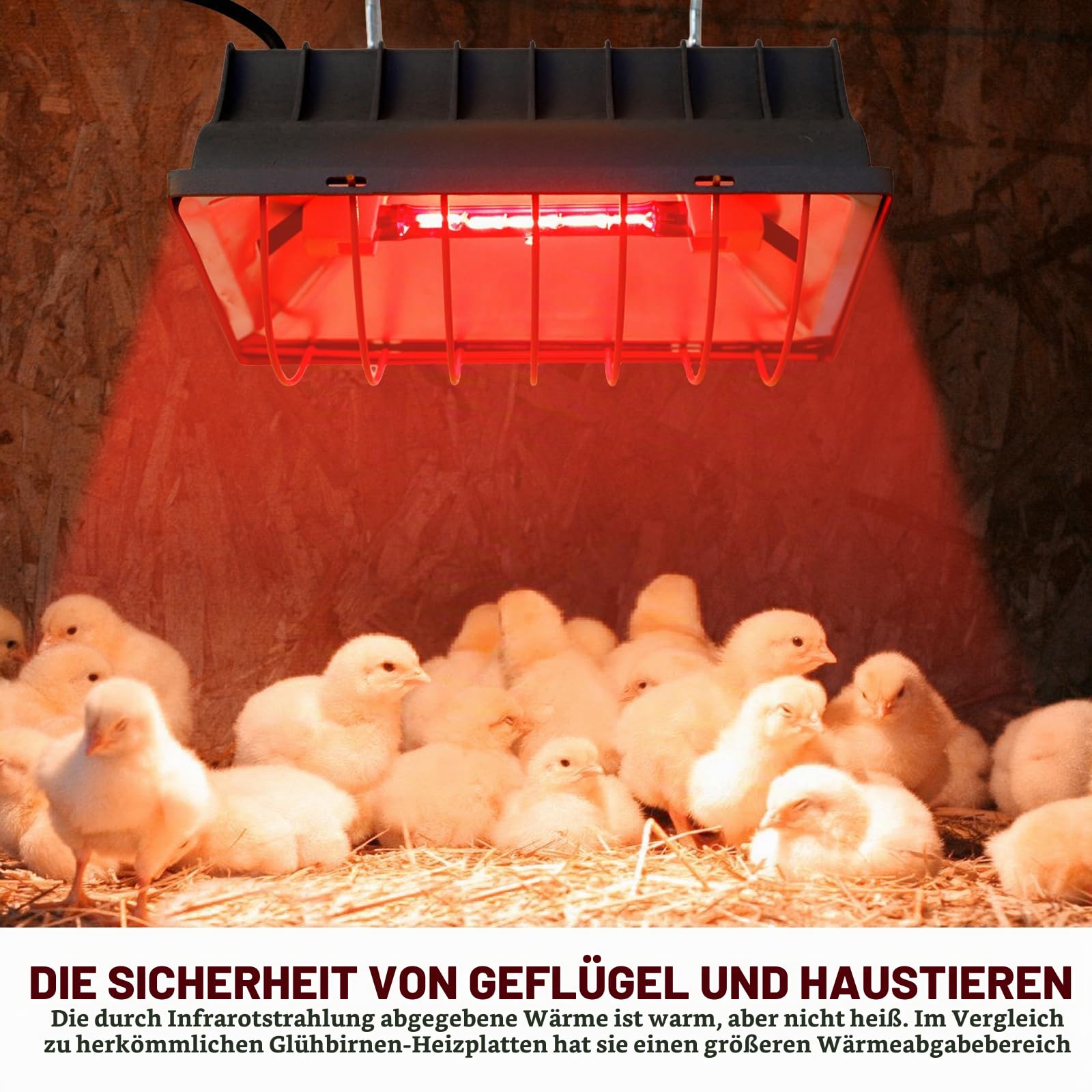 PORFOYO Wärmelampe Tiere Lampenschirm, Rotlichtlampe Wärmelampe 175 W Für Hühner, Infrarotlampe Wärmestrahler Mit Sparschalter, Kückenlampe Für Küken, Welpen, Brüter, Lämmer, Enten