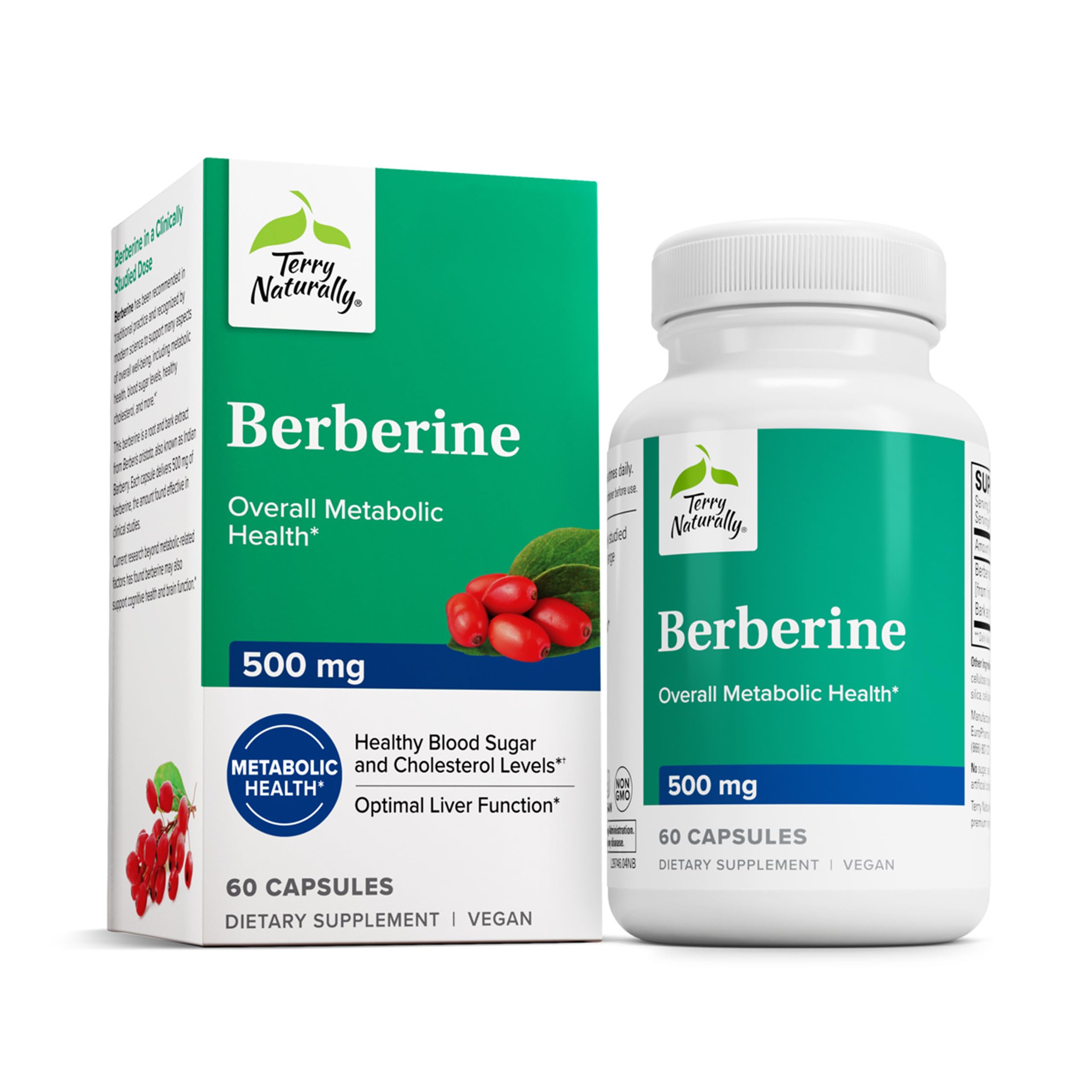 Terry Naturally Berberine - Dietary Supplement with Berberine - Liver Health Supplement for Metabolism Support - Joint Health Support for Men & Women - 60 Capsules
