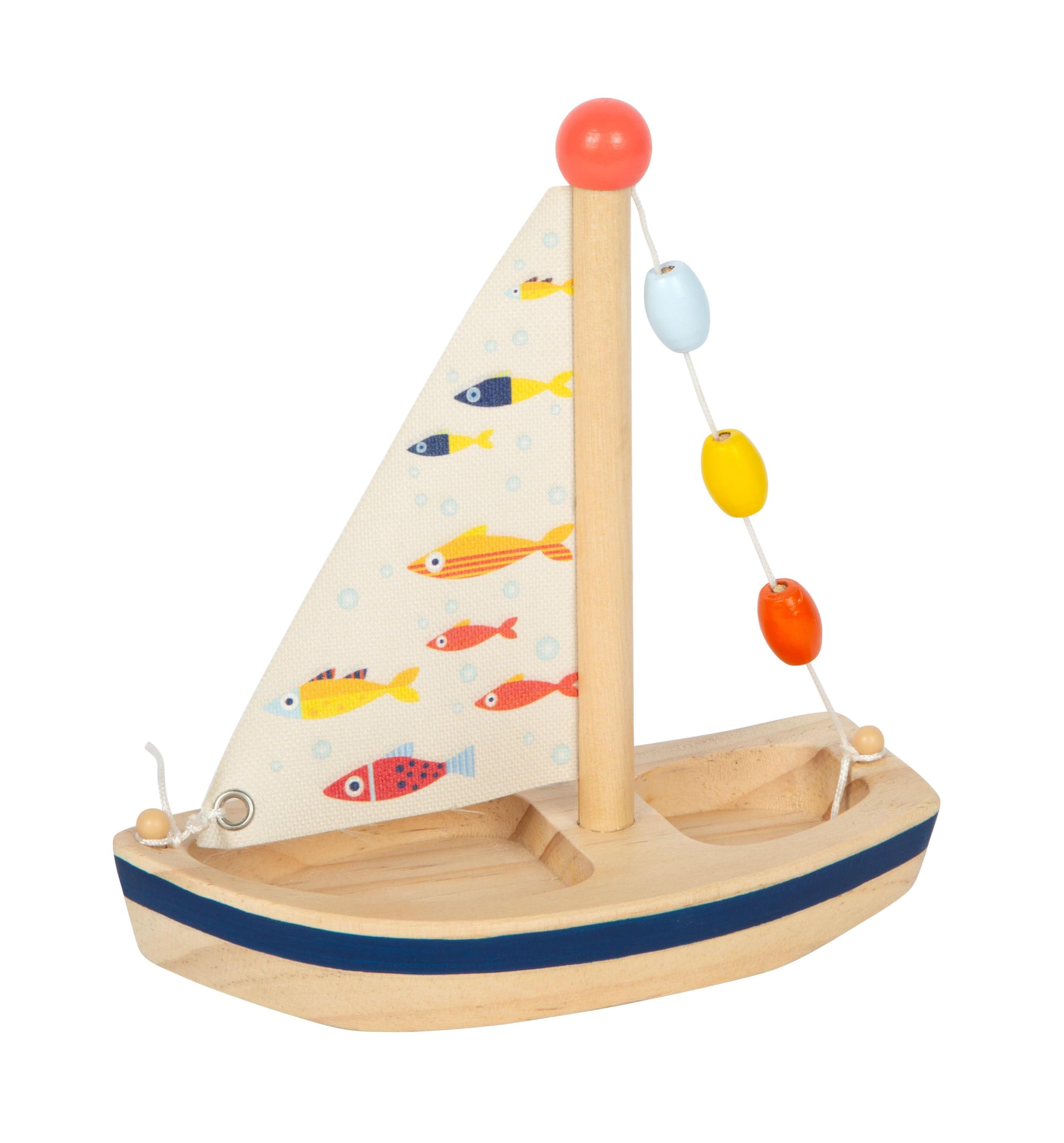 small foot water toy, sailing boat Big Ocean, wooden boat with fabric sails, for the bathtub or paddling pool, for children of 2 years and up, 12824