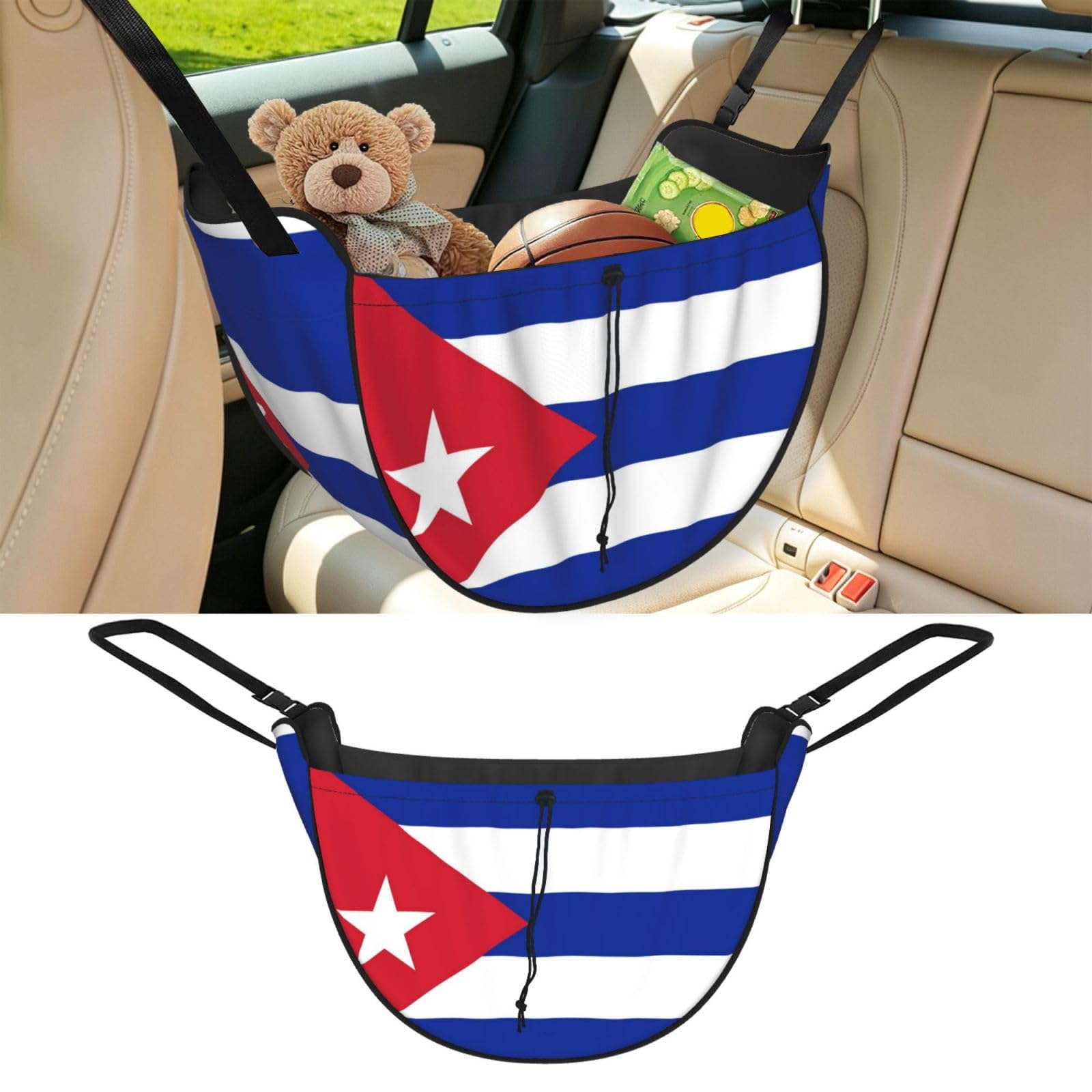 Cntdbu Black Cuban Flag Car Seat Organizer-Backseat Storage Bag For Travel
