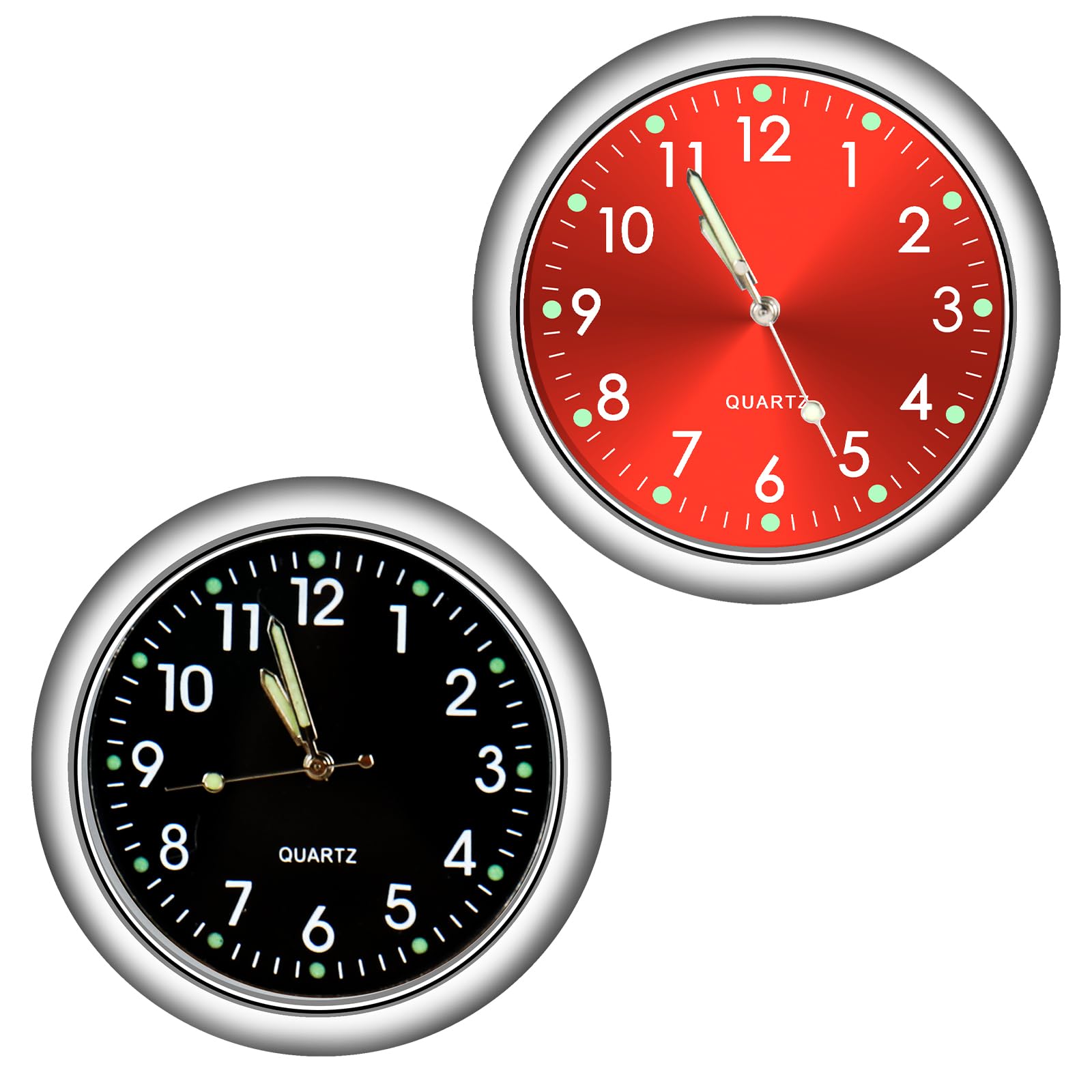 YOUNGFLY Mini Car Clock Stick on Dashboard Luminous Tiny Vent Analog Clocks Small Pocket Clock Decorations Motorcycle Watch for Bike Boat Motorcycle Home Vehicle (Black, Red)