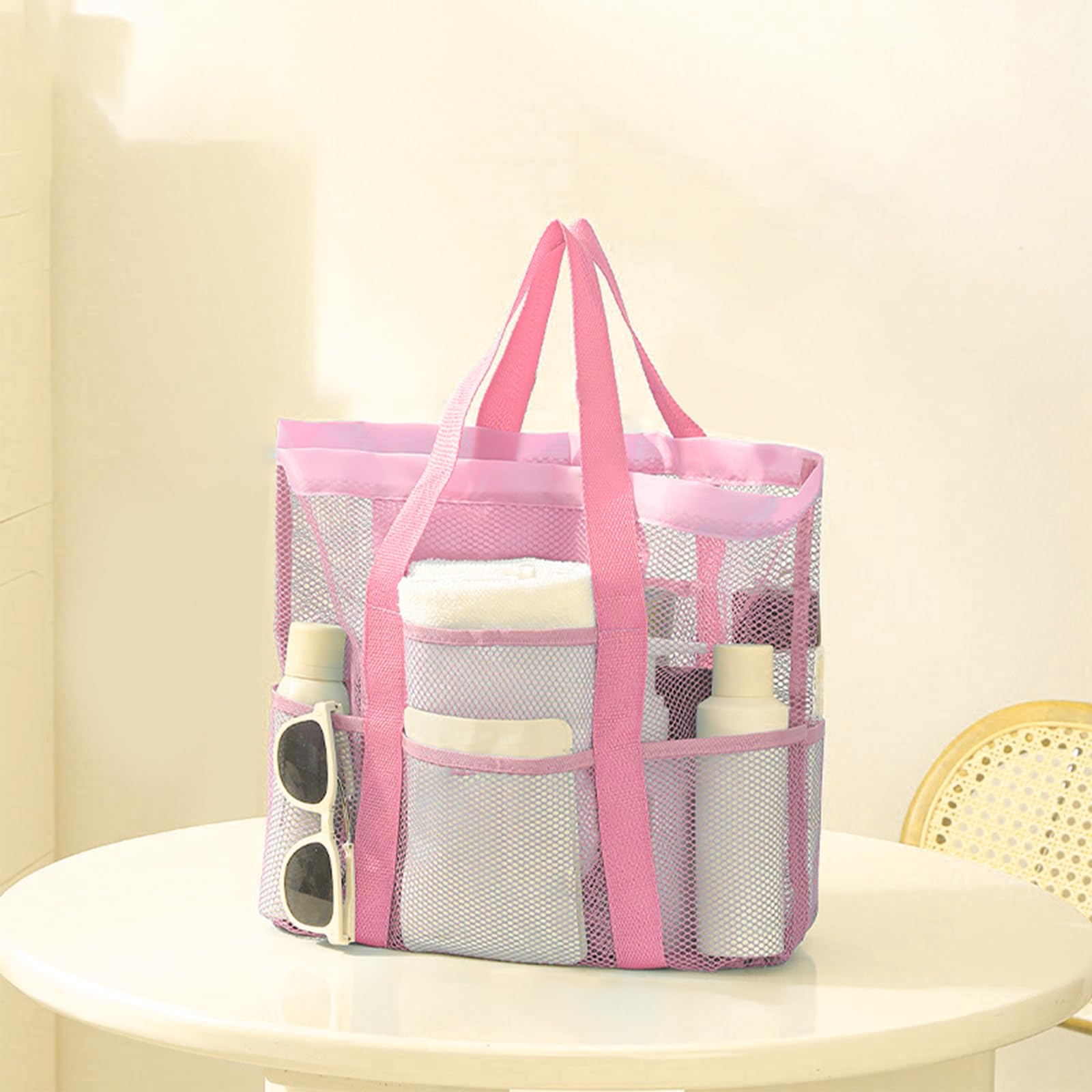 Borsa da Spiaggia Rete Grande Capacità Impermeabile Leggera con Cerniera per Piscina Picnic Viaggio