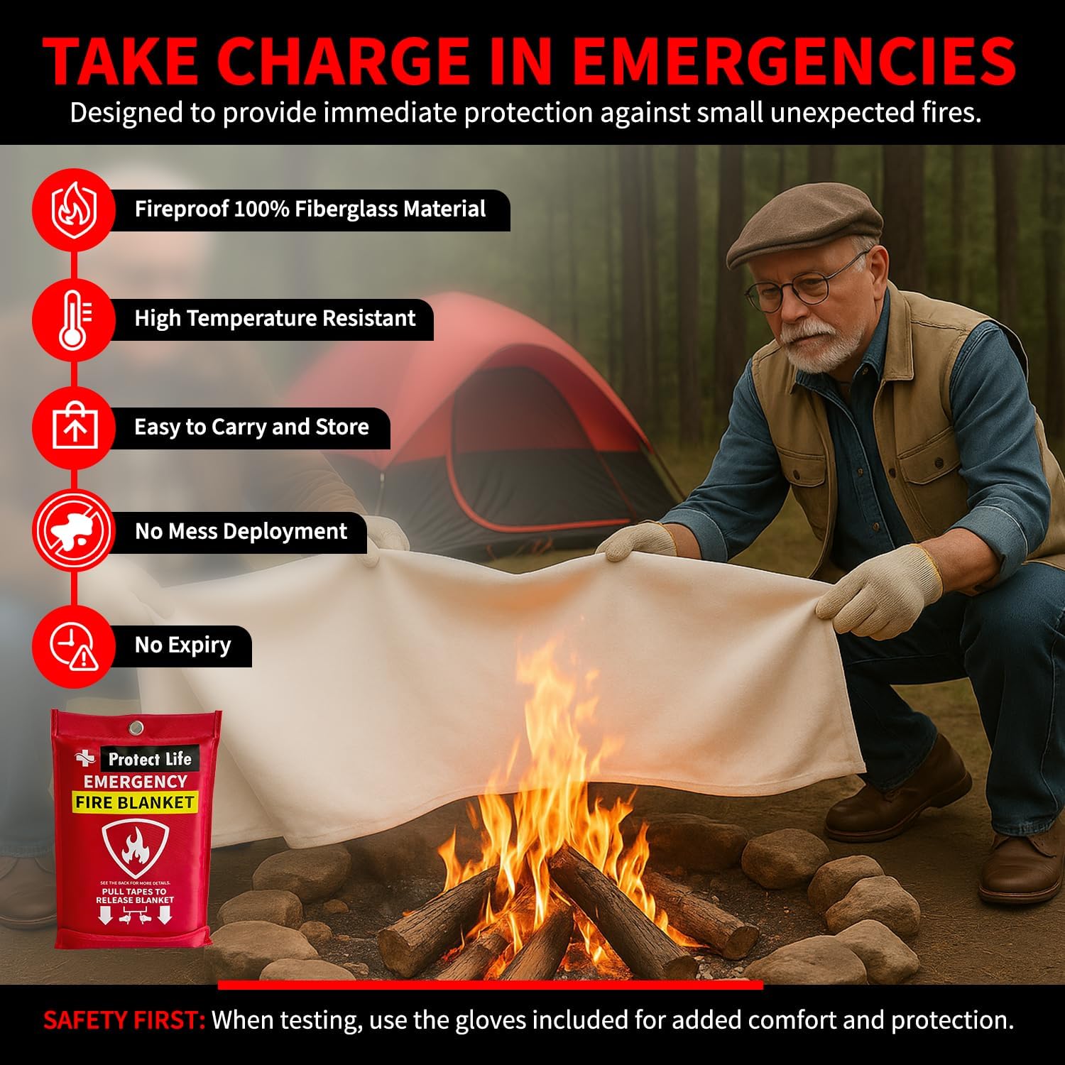 Protect Life First Aid Kit & Fire Blankets Bundle - 100 Pcs First Aid Kit with 2 Pack Emergency Fire Blankets