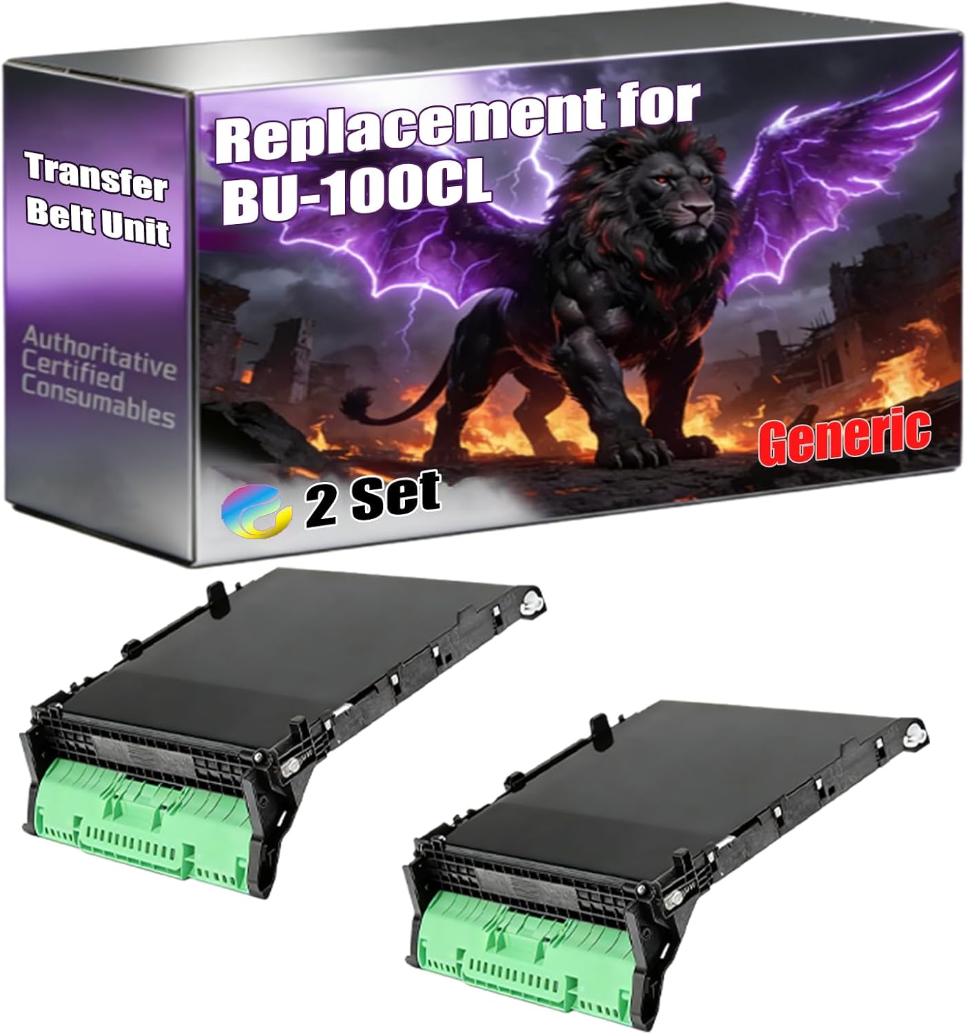 BU-100CL Transfer Belt Unit Compatible for Brother DCP-9040CN DCP-9045CDN HL-4040CDN HL-4040CN HL-4050CDN Printers, with Chip, High Yield 60000 Pages, Vivid Colors (2 Set)