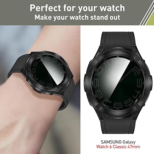 Miniatura 6 de Funda 3 en 1 para Samsung Galaxy Watch 6 Classic de 1.850 in, 2 resistentes TPU Armor Bumper Cover+2 Protector de Pantalla de Vidrio Templado+2