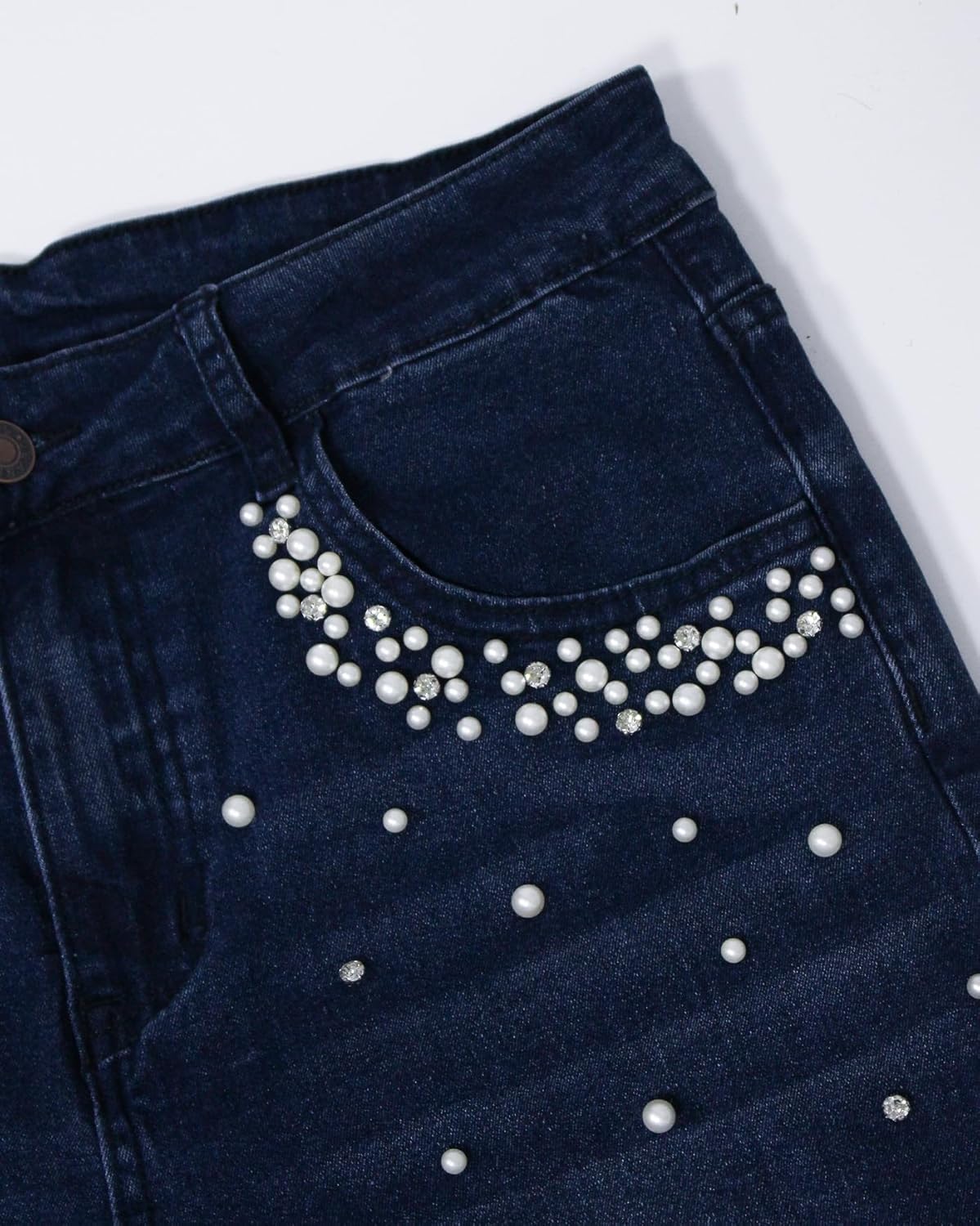 Ladyful Women's Skinny Jeans Classic Mid Waist Stretchy Denim Pants with Pearls Rhinestones - Image 6