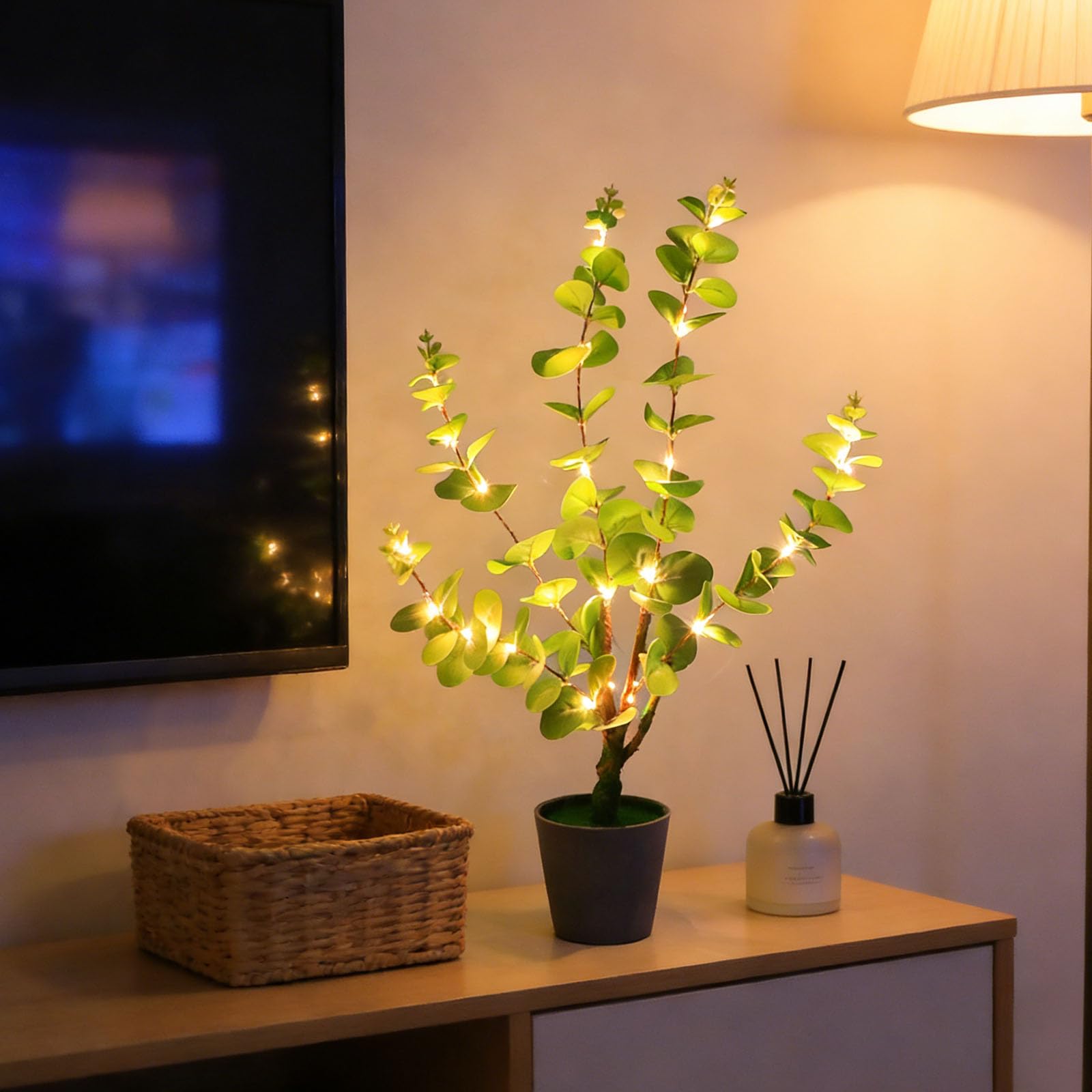 wpdash Warm Light Money Leaf Tree Lamp Simulation Round Leaf Money Leaf Potted Plant with LED Lights USB Power Night Light Suitable for Home Decoration Bar Hotel Lobby Decoration — image 1
