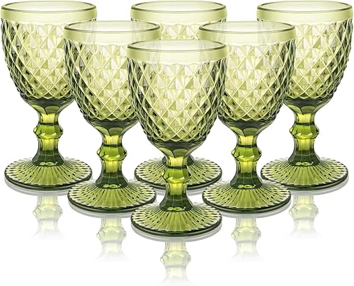 Juego de 6 copas de vino vintage, copas de agua de vidrio de colores de 8 onzas, copas de vidrio de cristal de cristal, aptas para lavavajillas,