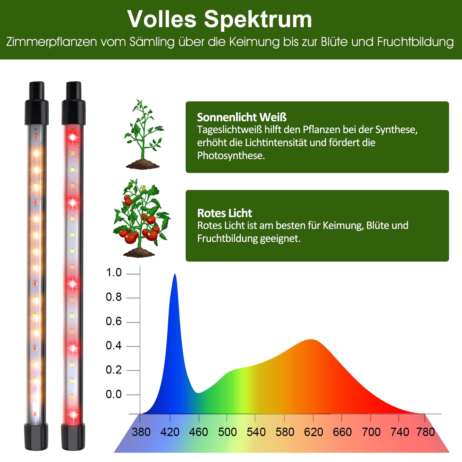 LED Pflanzenlampe Vollspektrum 20W für Zimmerpflanzen –108 LEDs Pflanzenlicht für Gemüse, Kräuter & Blumen, 6 Köpfe Wachstumslampe Ideal für Anzucht & Blüte