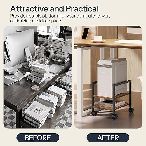 Miniatura 6 de HOOBRO Soporte para PC, soporte de torre de PC de 2 niveles que se adapta a la mayoría de torres de computadora, soporte de CPU para piso, altura