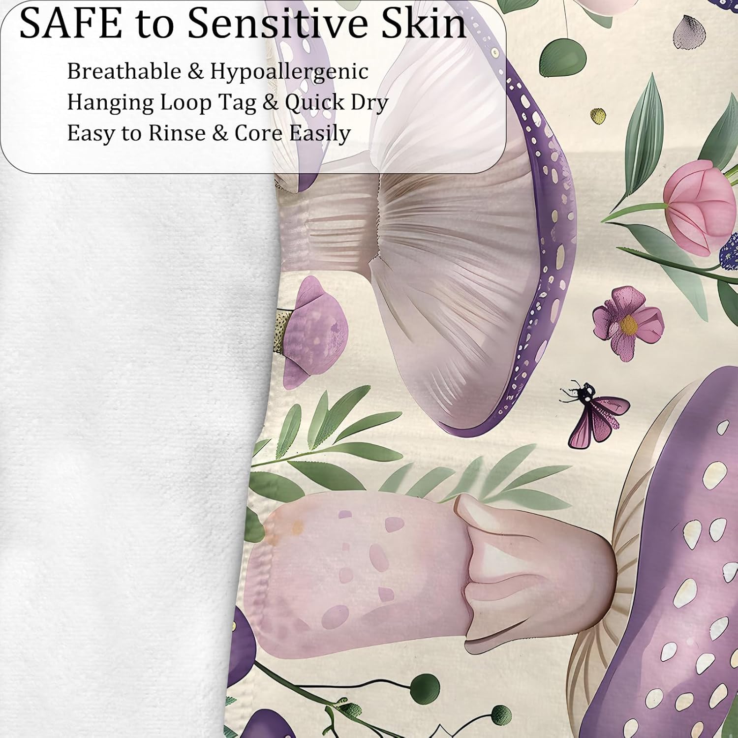 Whimsical Mushroom Forest 2 Pack Hand Towels, 14.5x28 Inch Towel Set with Wildflower and Butterfly, Soft Absorbent Polyester, for Bathroom Kitchen Cabin Home Decor Gifts for Adults - Image 3