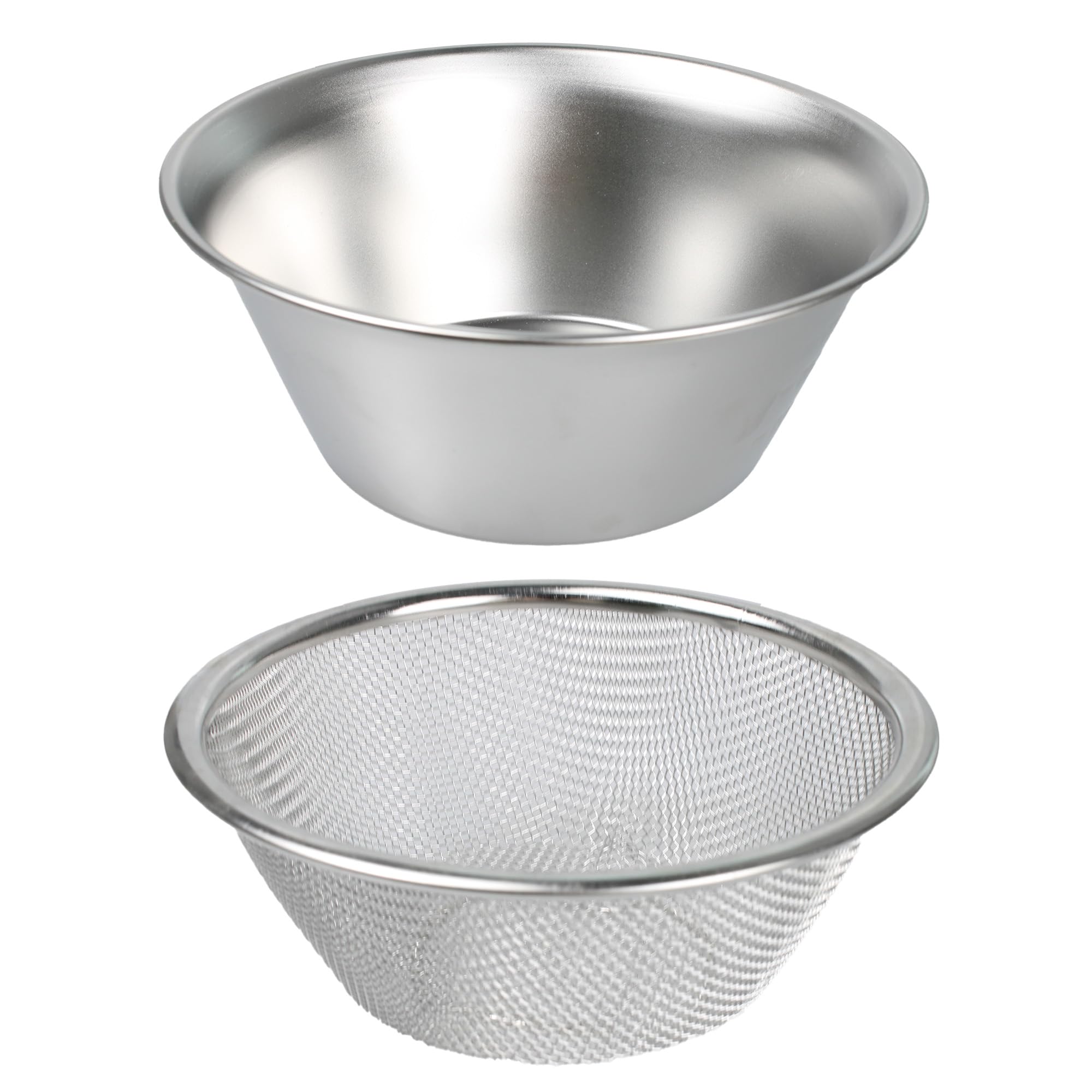1 x silbernes Edelstahl-Ablaufkorb-Set mit Schüssel, die verwendet werden kann, um eine umfassende Lösung zum Waschen und Abtropfen zu bieten.