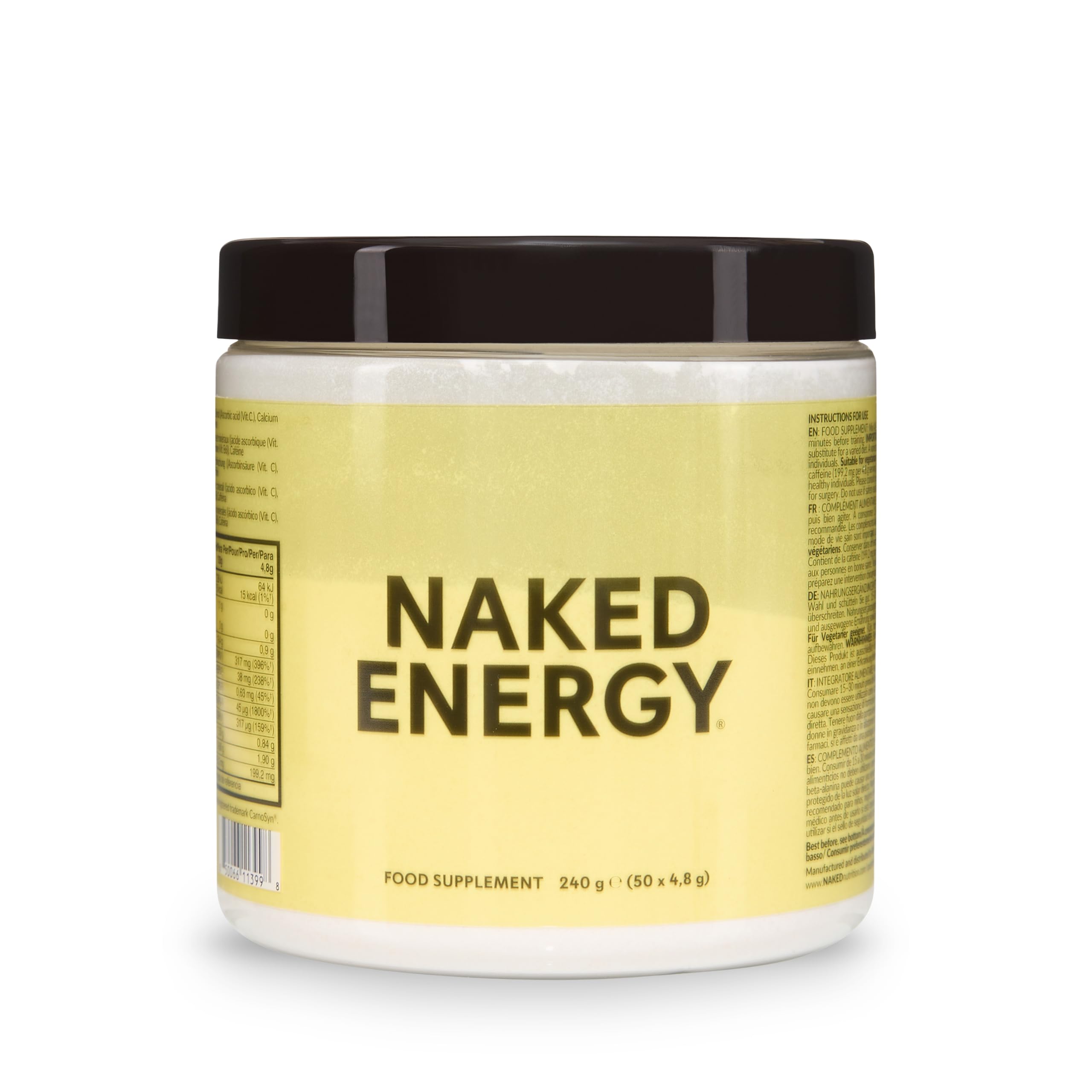 NAKED Energy - Reines Pre-Workout Supplement für Frauen und Männer, vegan und geschmacksneutral, ohne zugesetzte Süßstoffe, Farb- oder Aromastoffe - 240 g, 50 Portionen