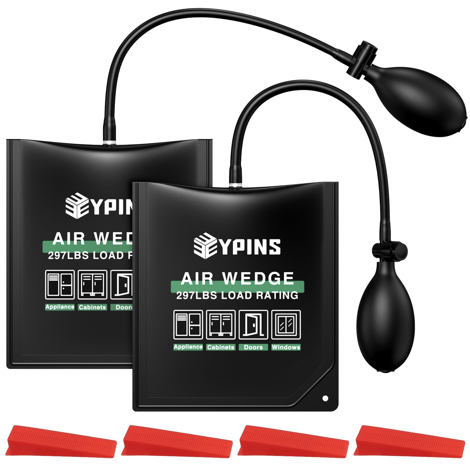EYPINS 2PCS Air Wedge Pump Up Bags - 440lbs/200KG TPU High Strength Cloth Air Bags For Lifting Door, Inflatable Air Wedge Door Lifter For Window Installation/Car Repair With 4 Plastic Wedges - Online Marketplace