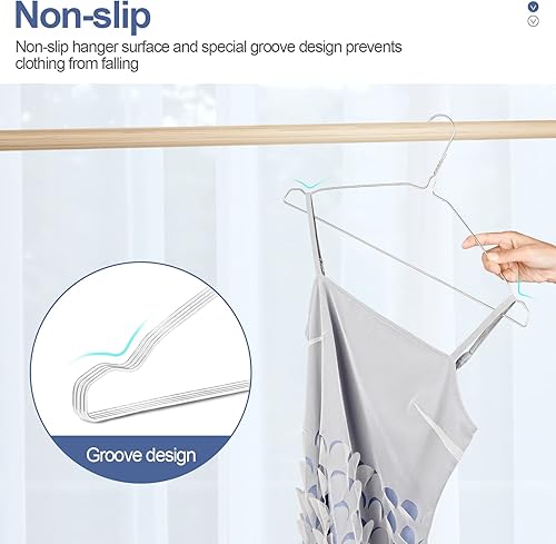 Miniatura 4 de Paquete de 100 perchas de alambre de metal a granel para abrigos, perchas de metal que ahorran espacio antideslizantes de 16 pulgadas, calibre 12,