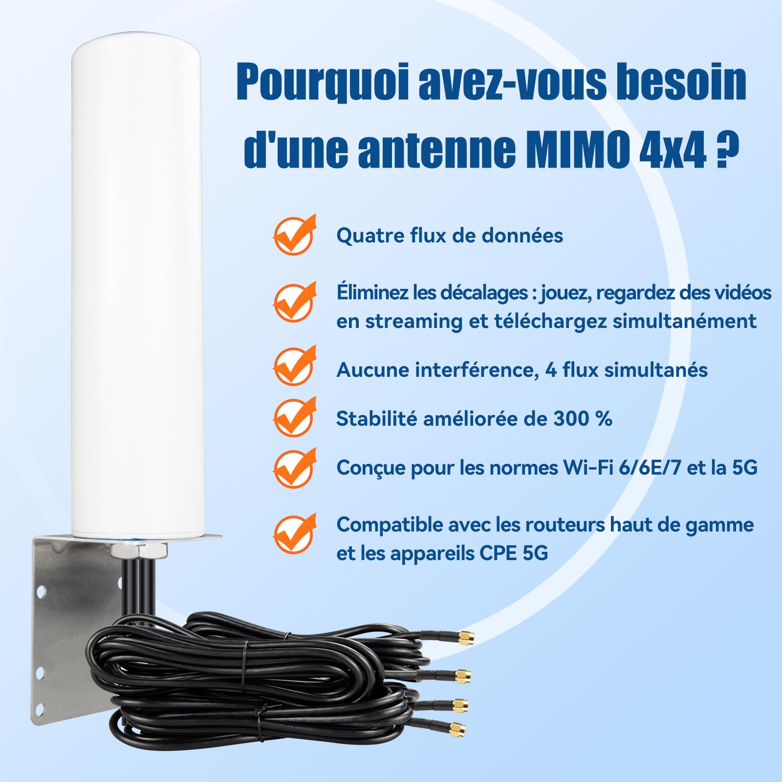 Antenne 4x4 MIMO 4G LTE 5G 600-6000MHz Omnidirectionnelle avec Connecteurs SMA TS9 Câble 3M pour Routeurs CPE Passerelles Points D'Accès Cellulaires - Compatible avec Orange SFR Bouygues Free