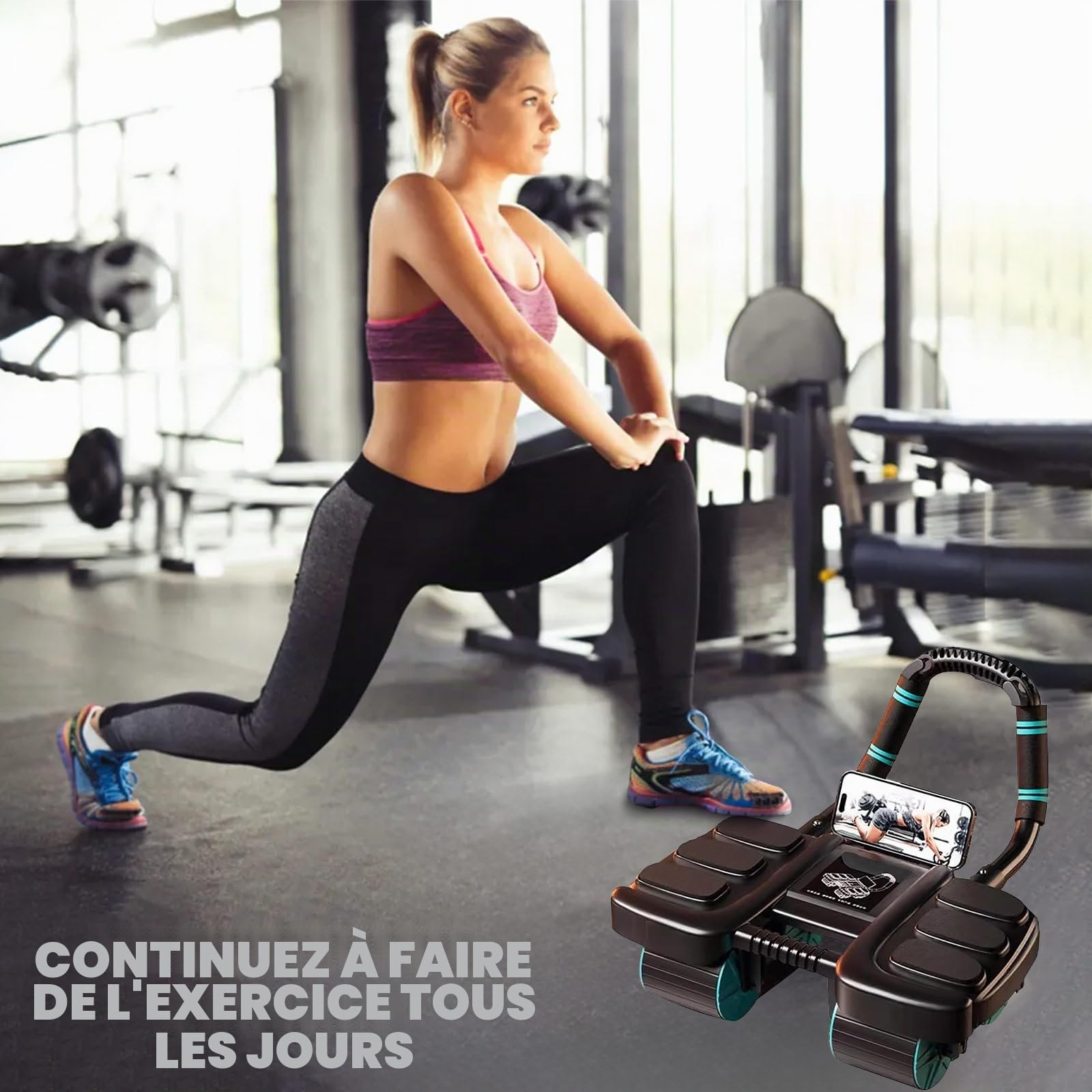 Roue abdominale d'entraînement à rebond automatique, roue abdominale avec support de coude, roue ventrale saine avec support de téléphone pour la maison, le fitness, la salle de sport