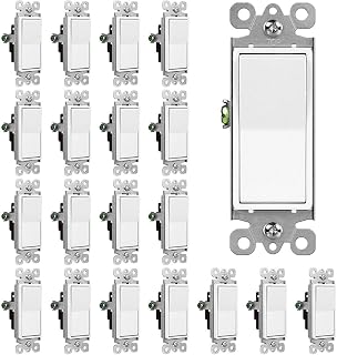 CML 20-Pack Single Pole Decorator Rocker Light Switches, 15A 120/277V UL Listed White Paddle Wall Switches