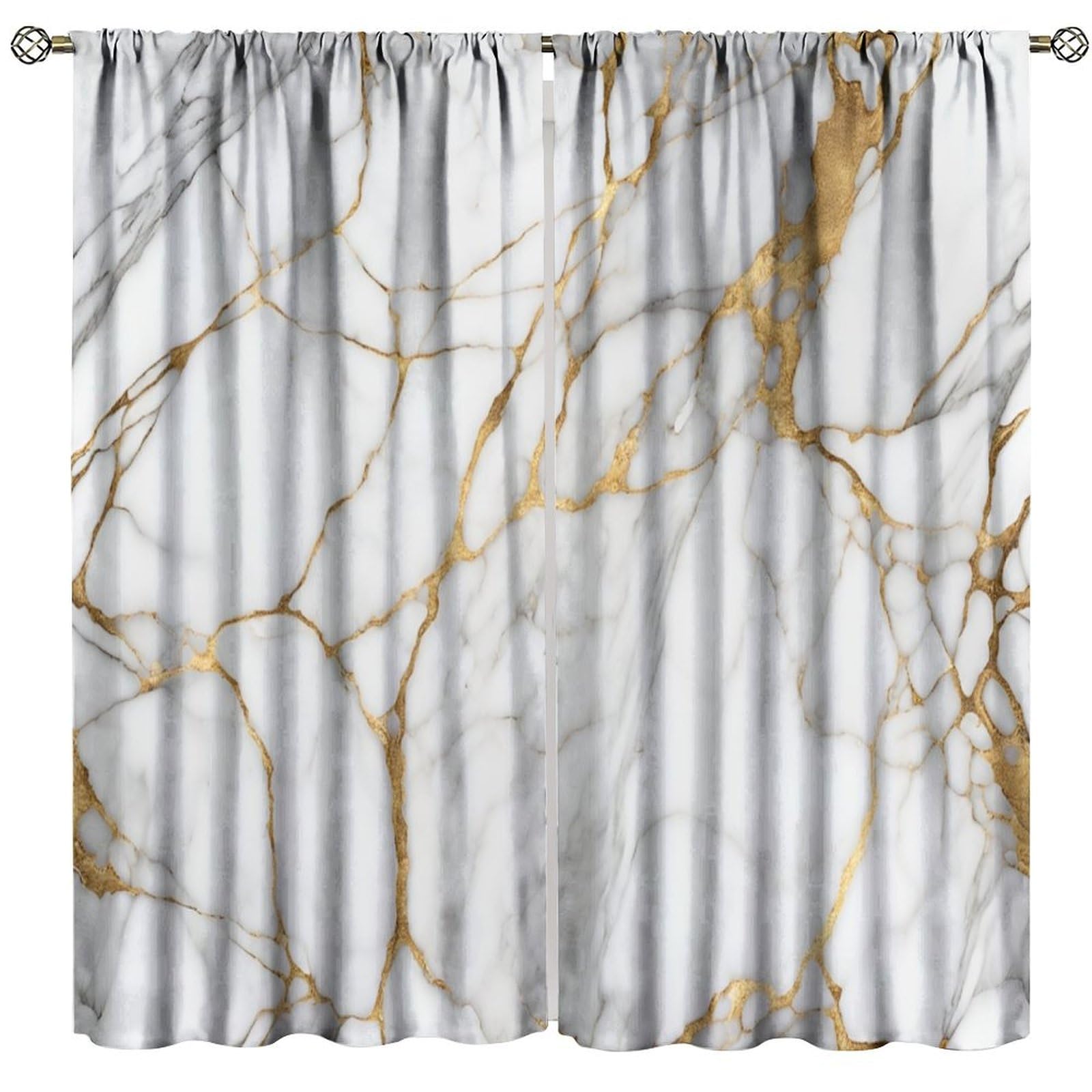 Rideaux marbre craquelé blanc or 106,7x137,2 cm avec passe-tringle